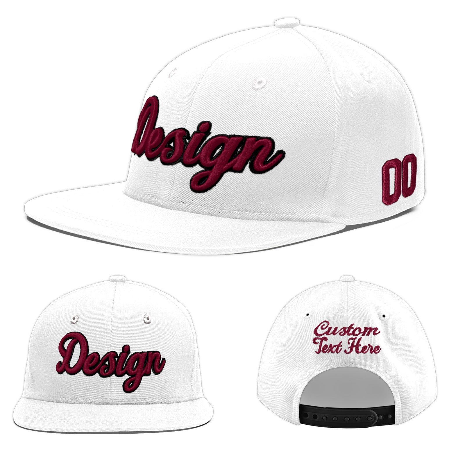 Custom White 3D Puff Embroidery Flat Embroidery Casual Sport Baseball Cap