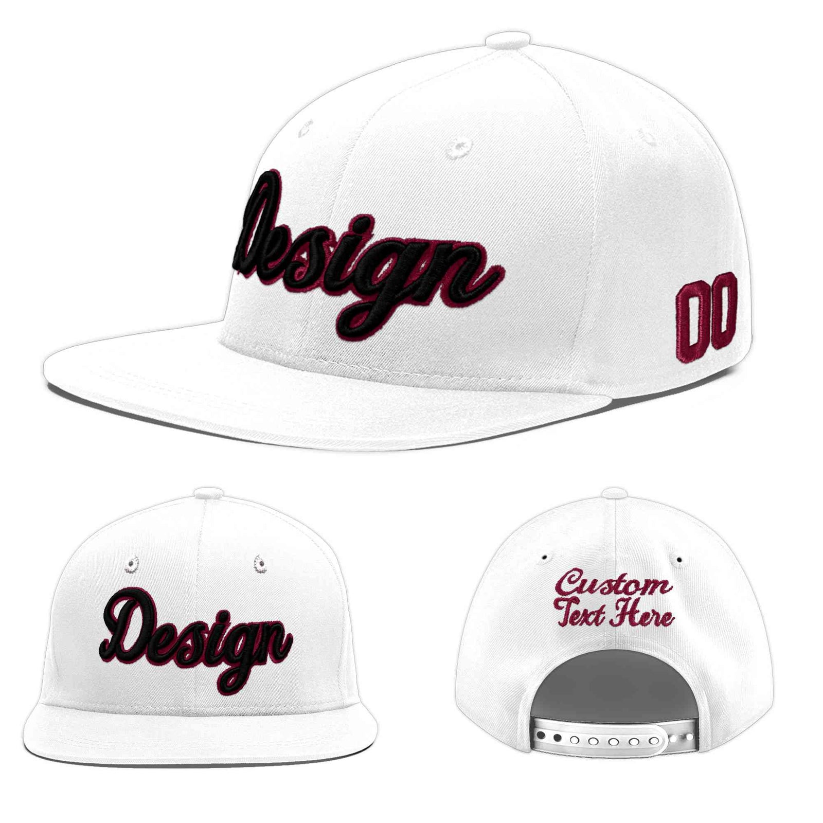 Custom White 3D Puff Embroidery Flat Embroidery Casual Sport Baseball Cap