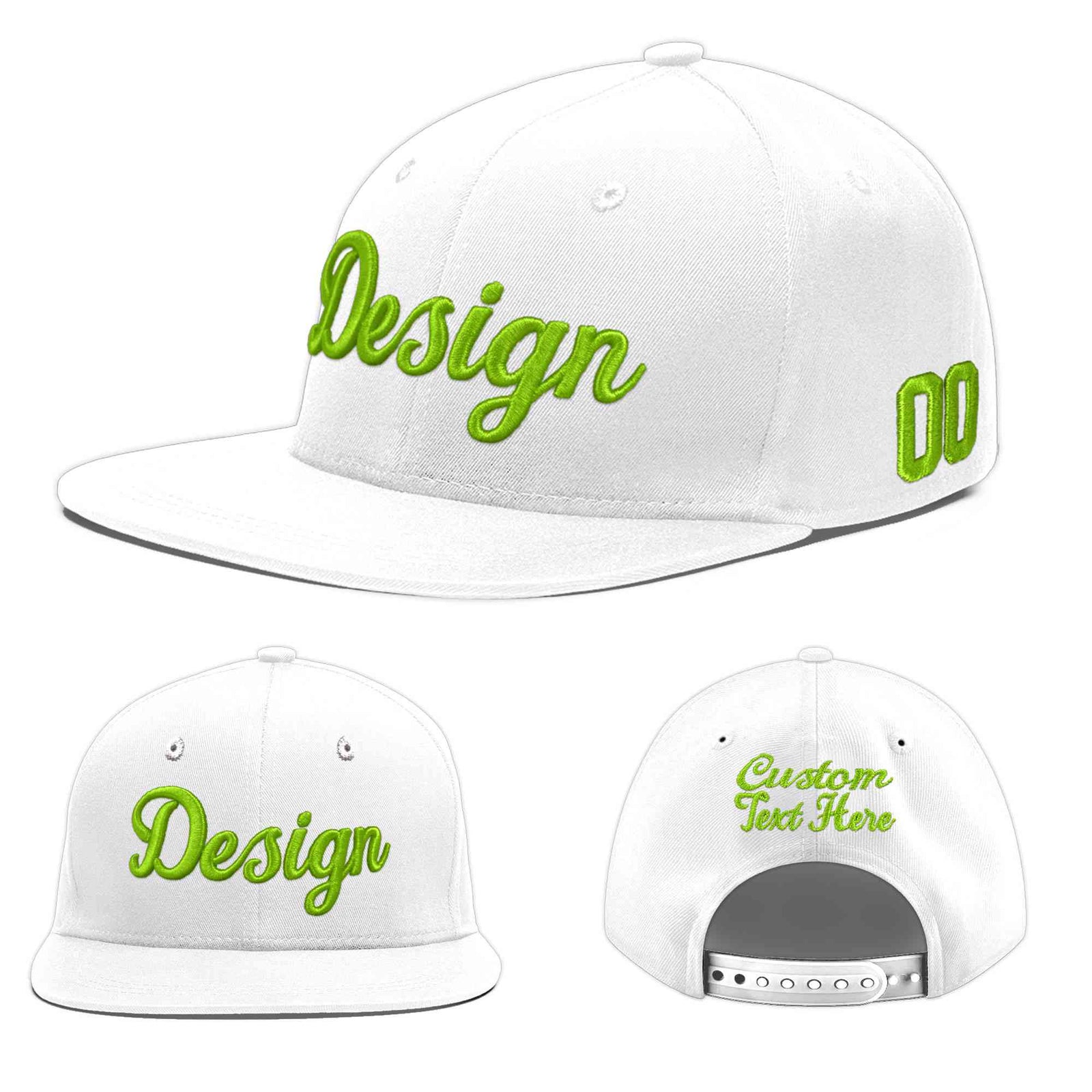 Custom White 3D Puff Embroidery Flat Embroidery Casual Sport Baseball Cap