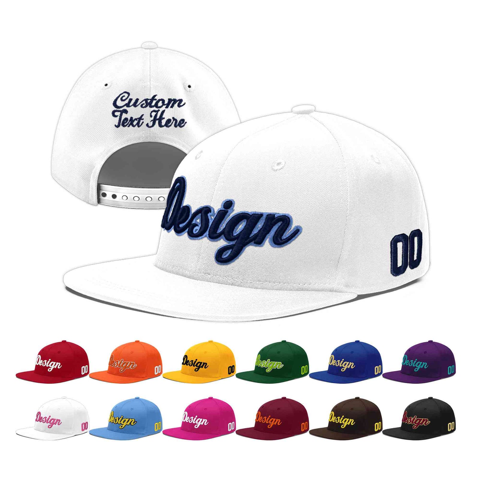 Custom White 3D Puff Embroidery Flat Embroidery Casual Sport Baseball Cap