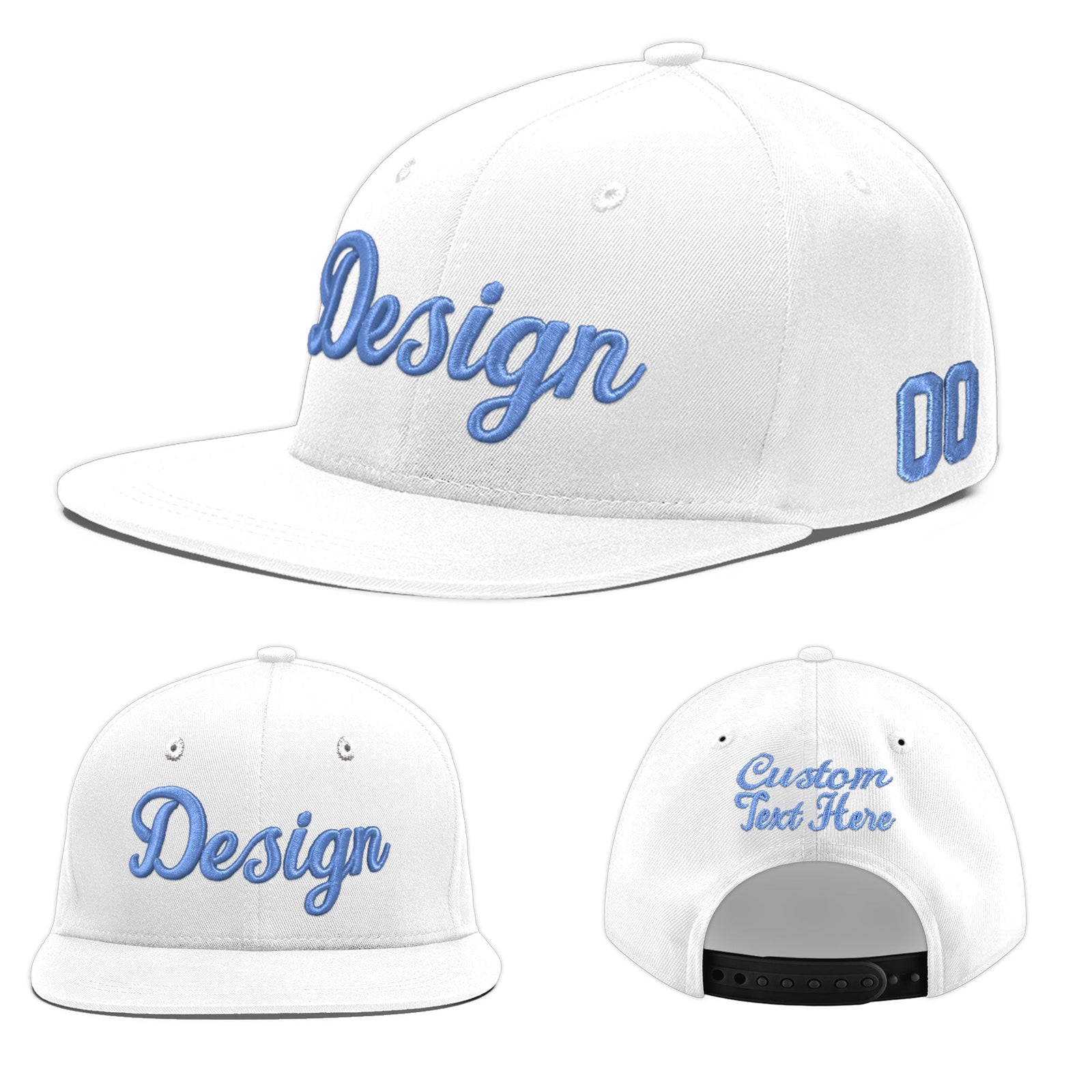 Custom White 3D Puff Embroidery Flat Embroidery Casual Sport Baseball Cap