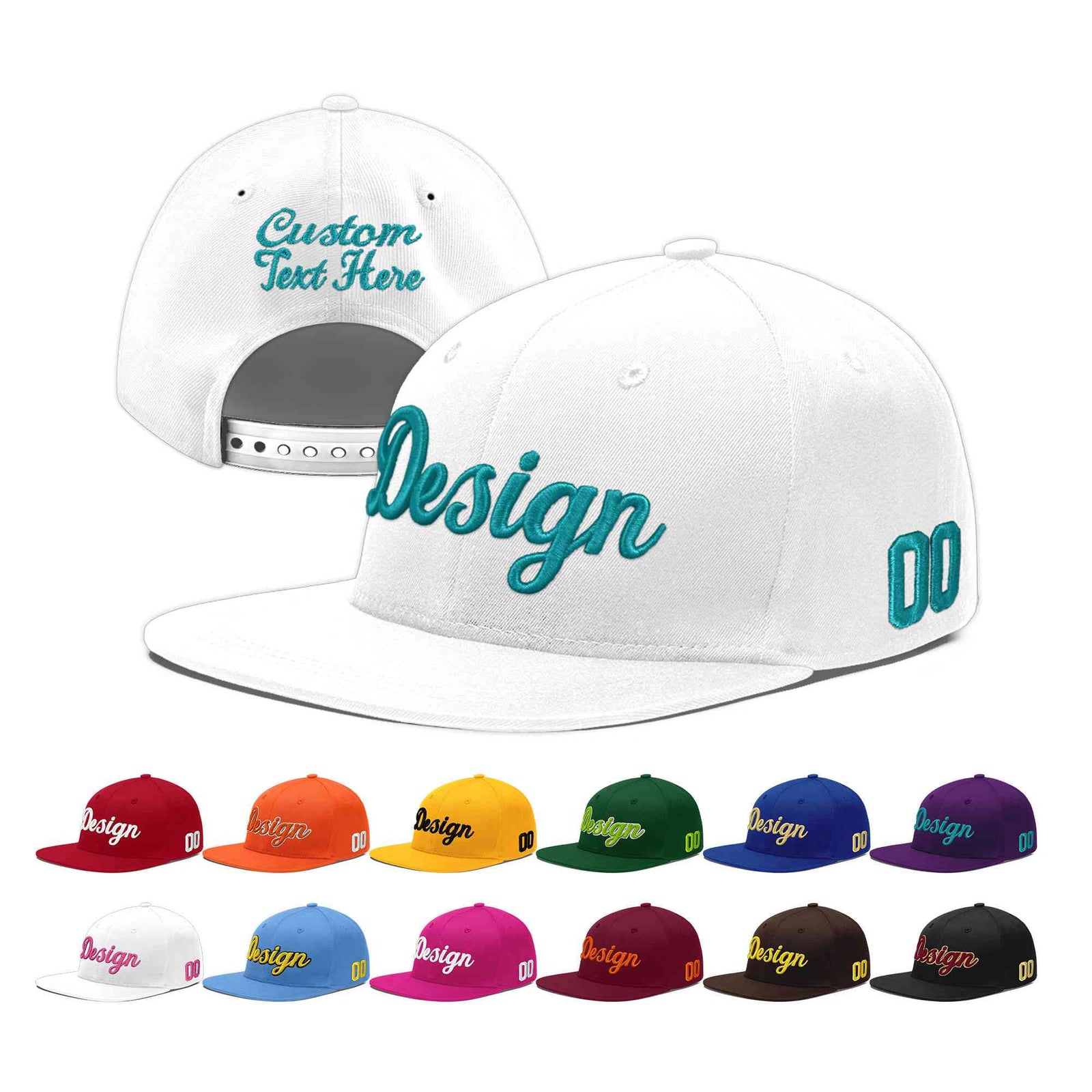 Custom White 3D Puff Embroidery Flat Embroidery Casual Sport Baseball Cap