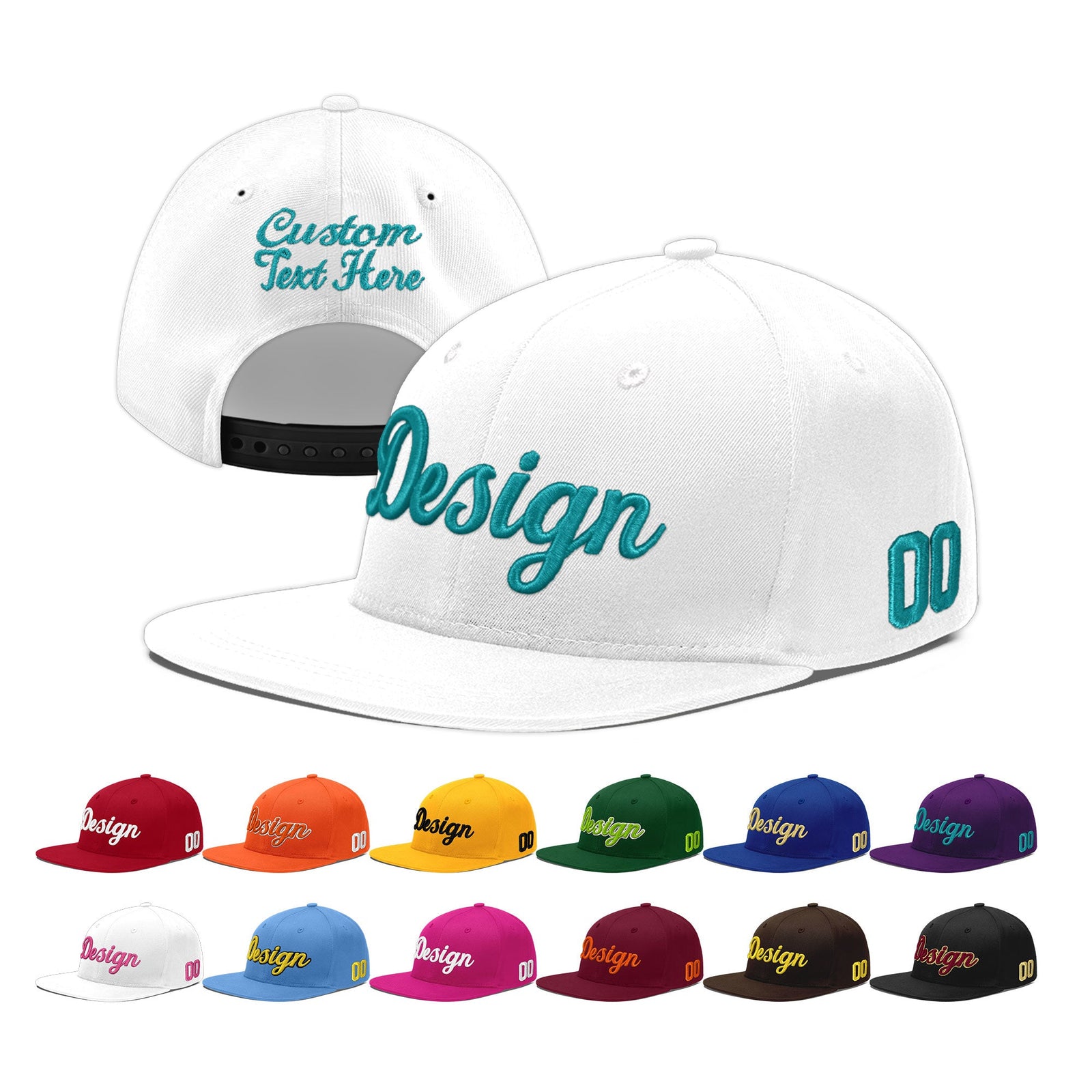 Custom White 3D Puff Embroidery Flat Embroidery Casual Sport Baseball Cap