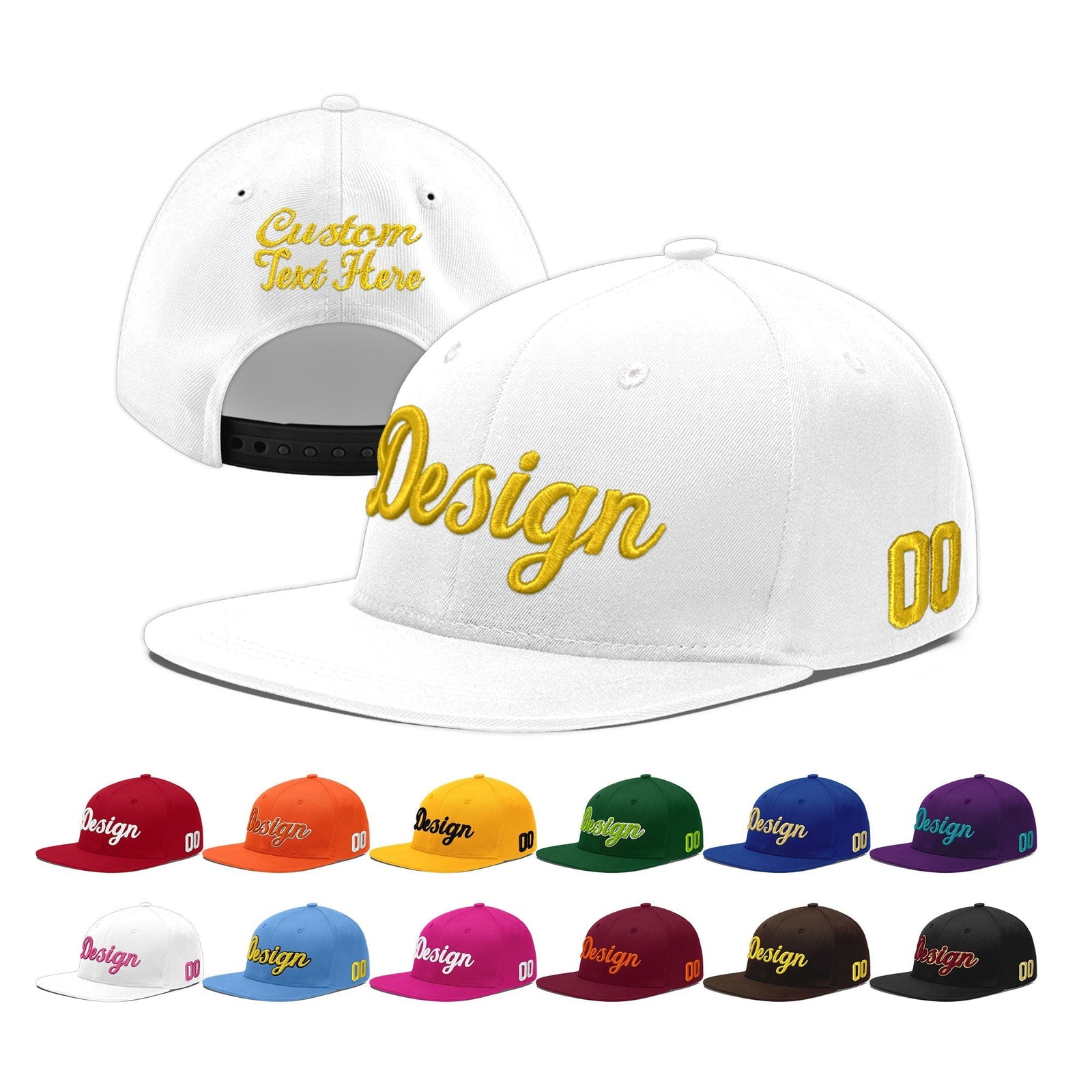 Custom White 3D Puff Embroidery Flat Embroidery Casual Sport Baseball Cap