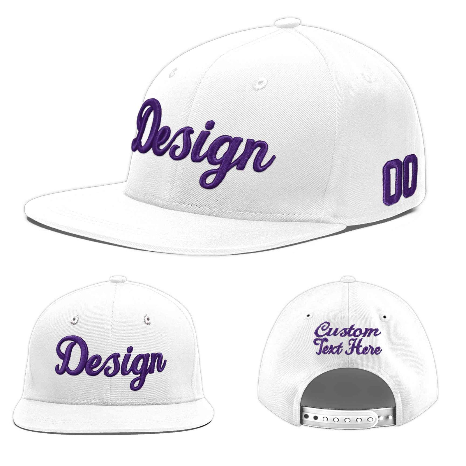 Custom White 3D Puff Embroidery Flat Embroidery Casual Sport Baseball Cap