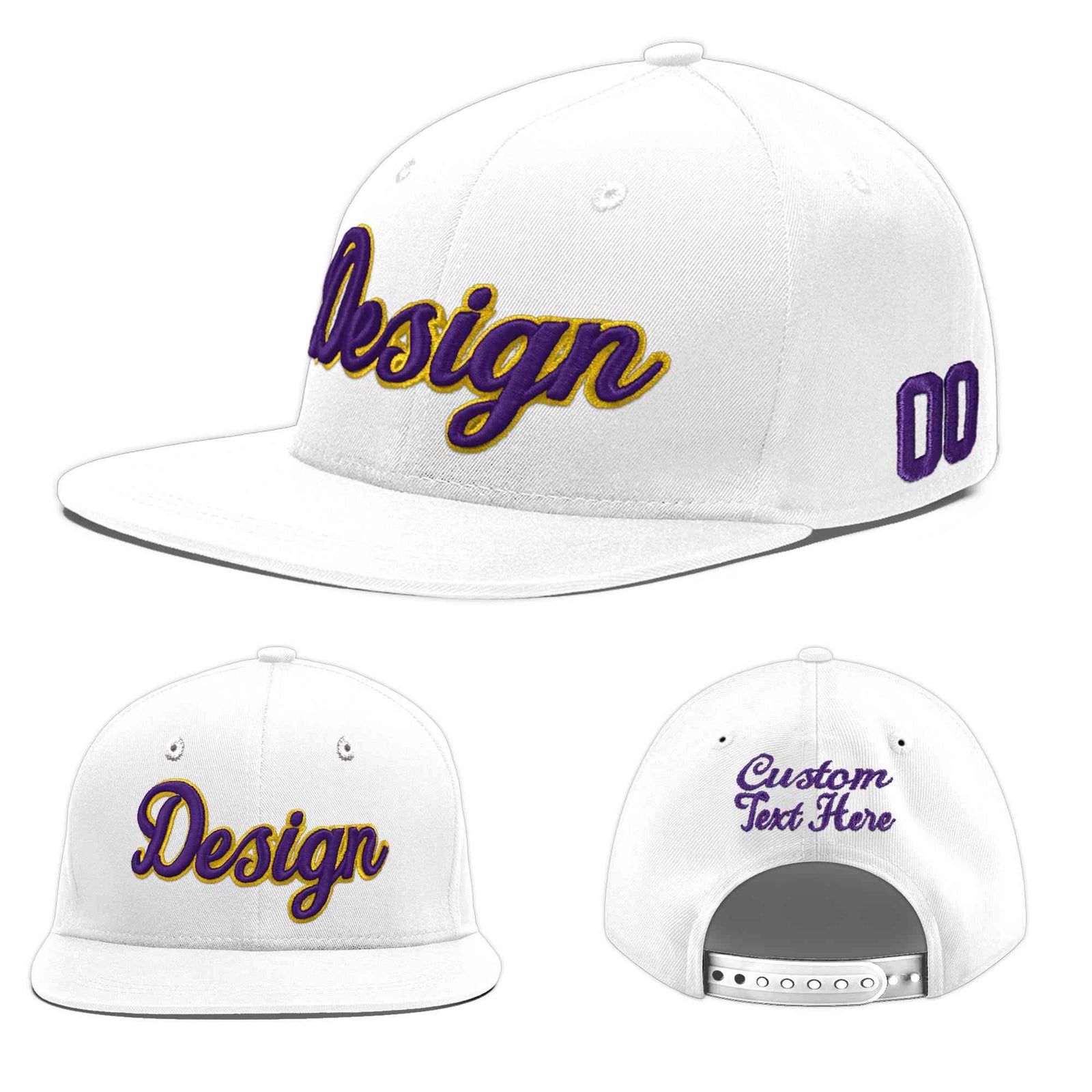 Custom White 3D Puff Embroidery Flat Embroidery Casual Sport Baseball Cap