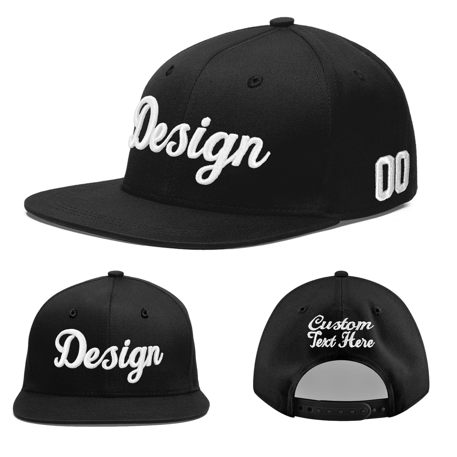 Custom Black 3D Puff Embroidery Flat Embroidery Casual Sport Baseball Cap