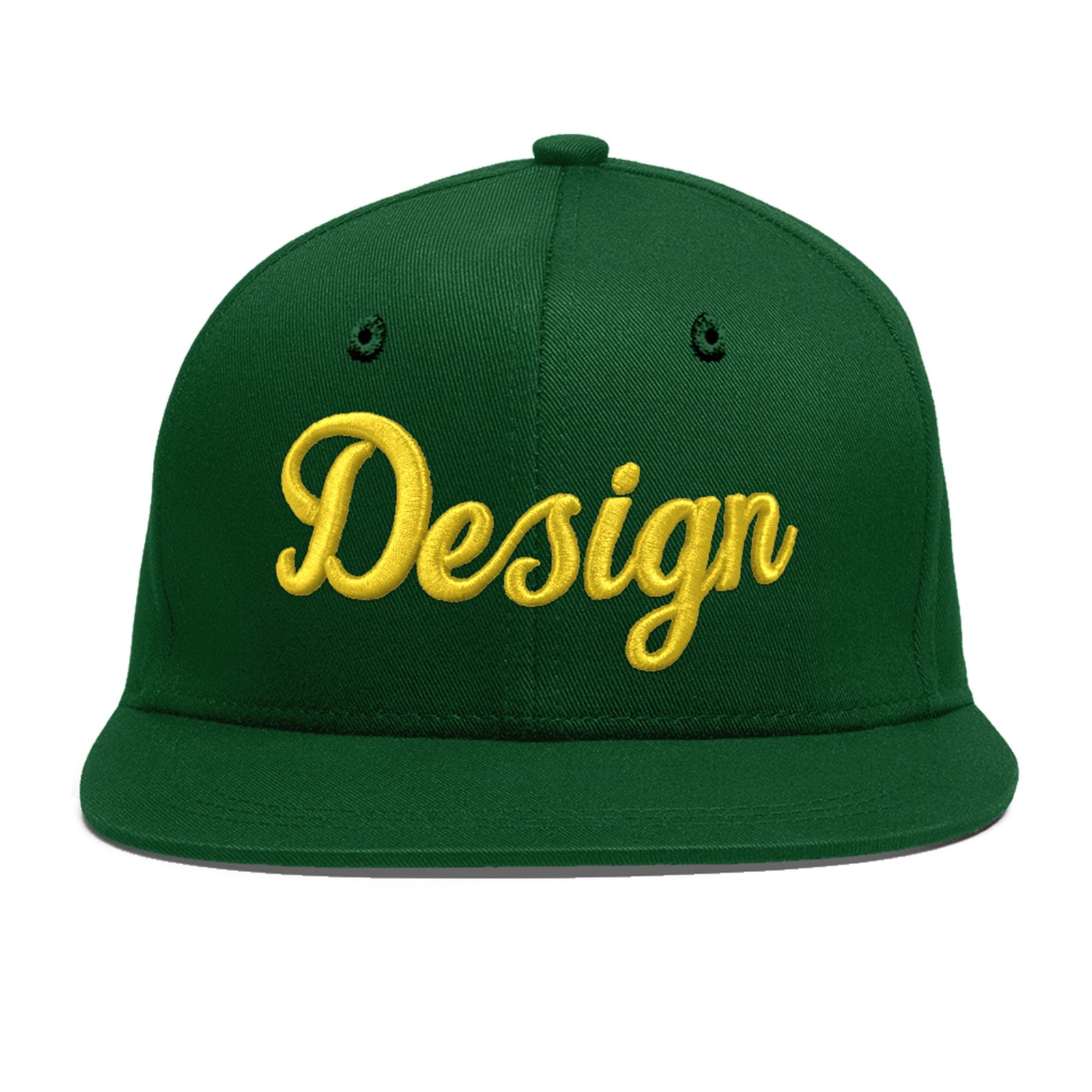 Custom Green 3D Puff Embroidery Flat Embroidery Casual Sport Baseball Cap