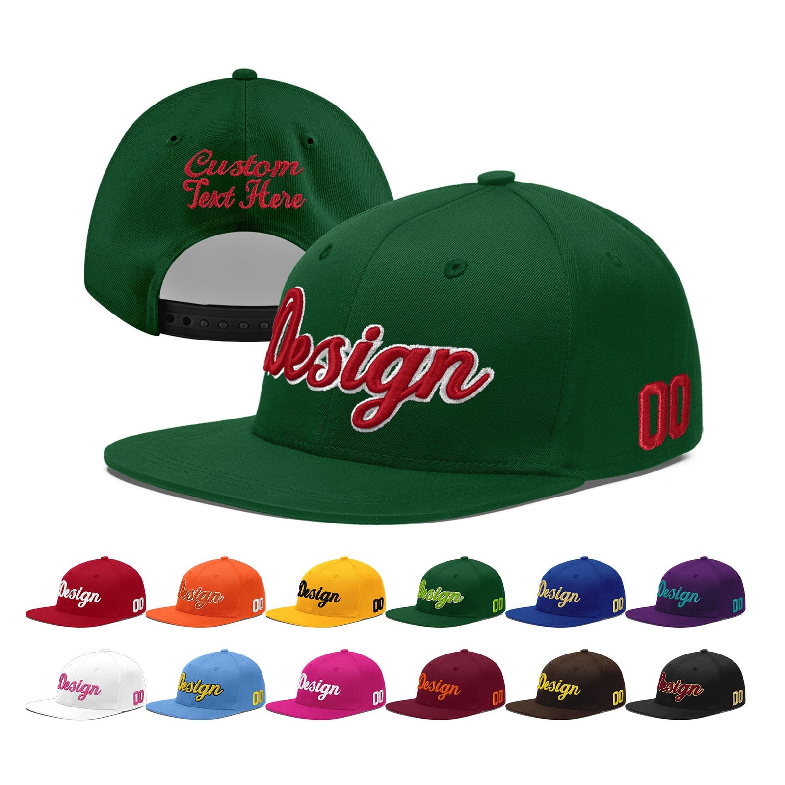 Custom Green 3D Puff Embroidery Flat Embroidery Casual Sport Baseball Cap
