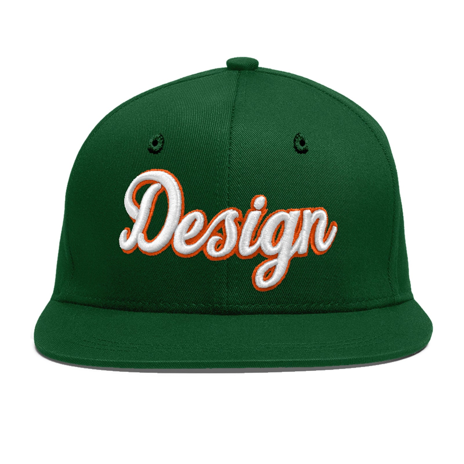 Custom Green 3D Puff Embroidery Flat Embroidery Casual Sport Baseball Cap