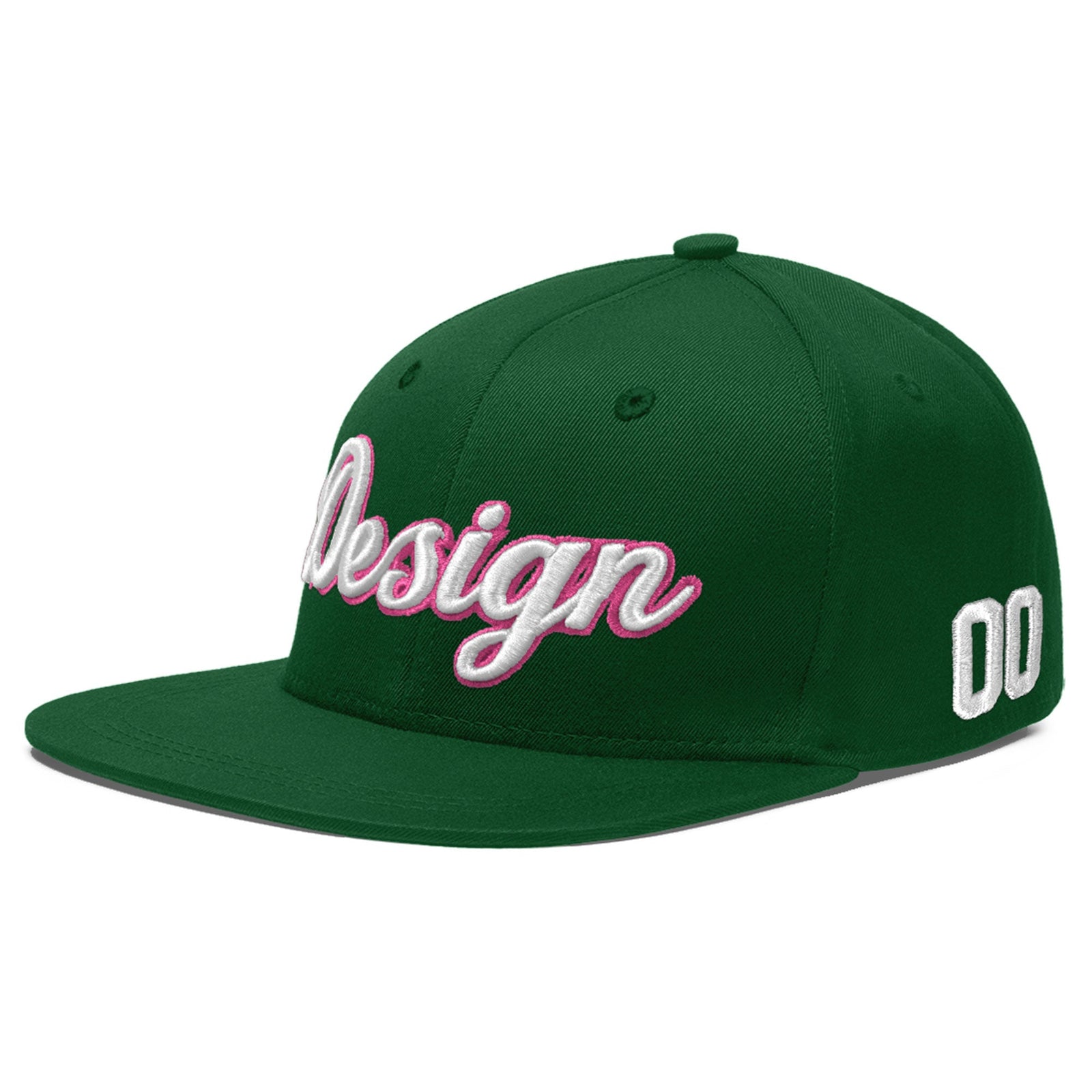 Custom Green 3D Puff Embroidery Flat Embroidery Casual Sport Baseball Cap