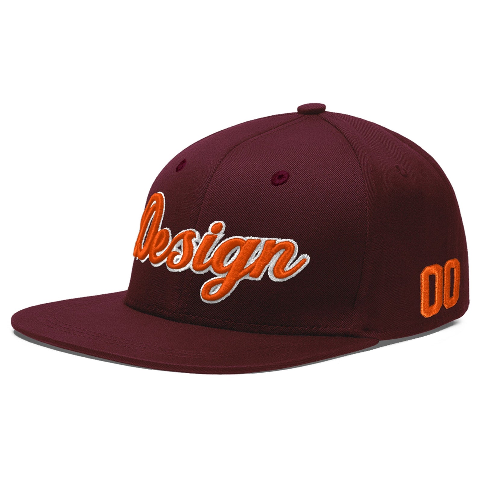 Custom Burgundy 3D Puff Embroidery Flat Embroidery Casual Sport Baseball Cap