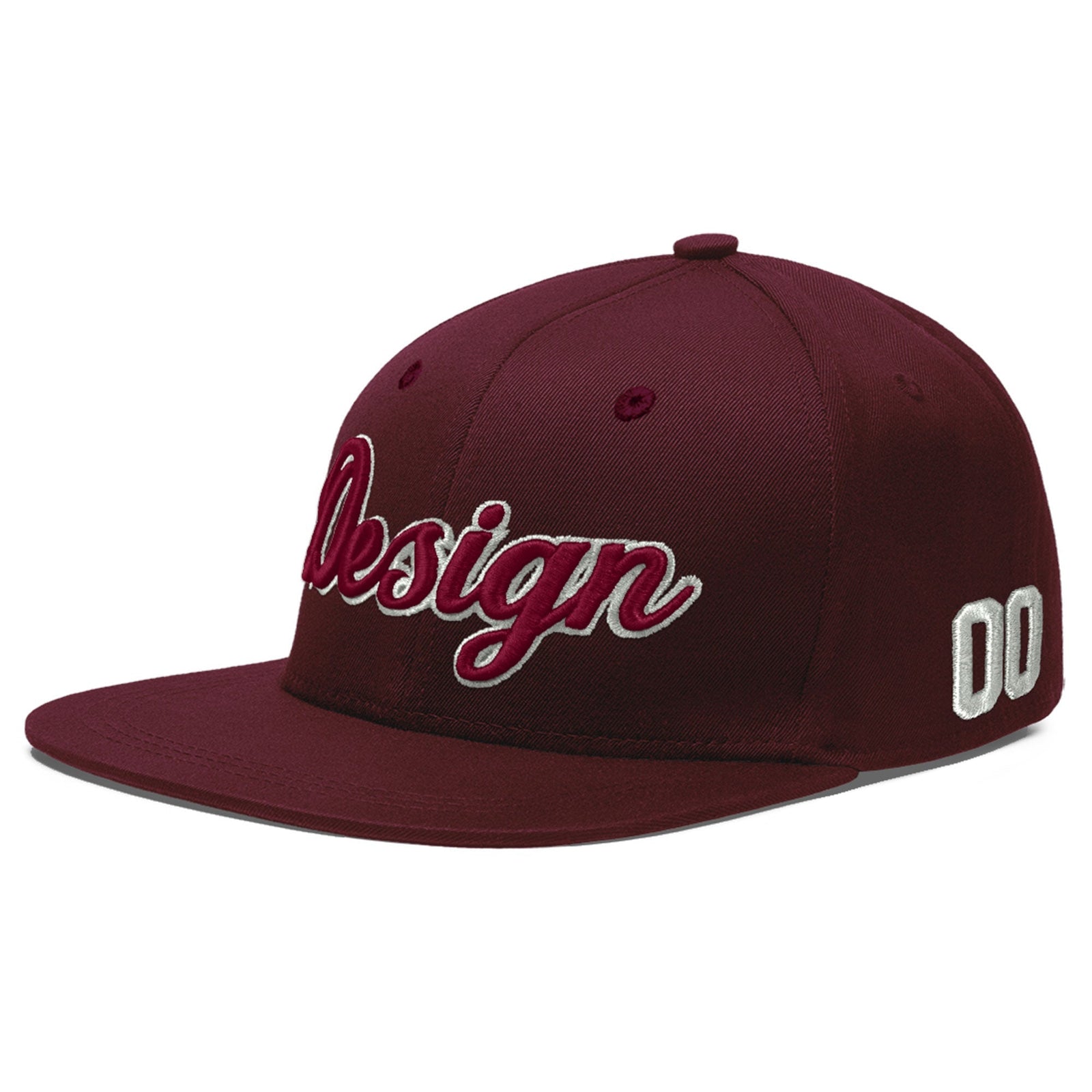 Custom Burgundy 3D Puff Embroidery Flat Embroidery Casual Sport Baseball Cap