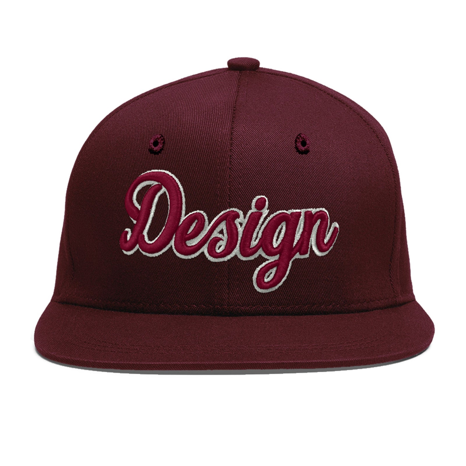 Custom Burgundy 3D Puff Embroidery Flat Embroidery Casual Sport Baseball Cap