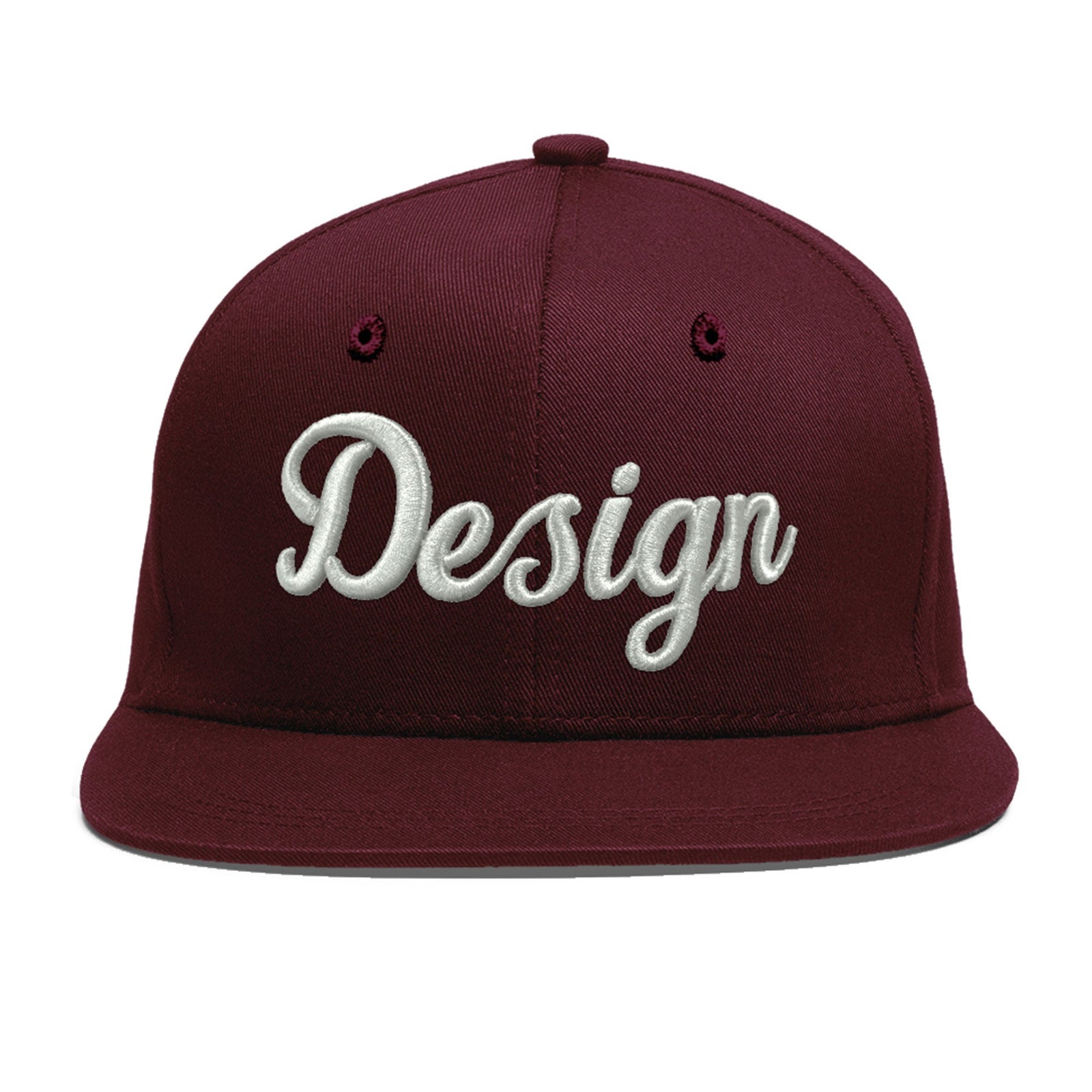 Custom Burgundy 3D Puff Embroidery Flat Embroidery Casual Sport Baseball Cap