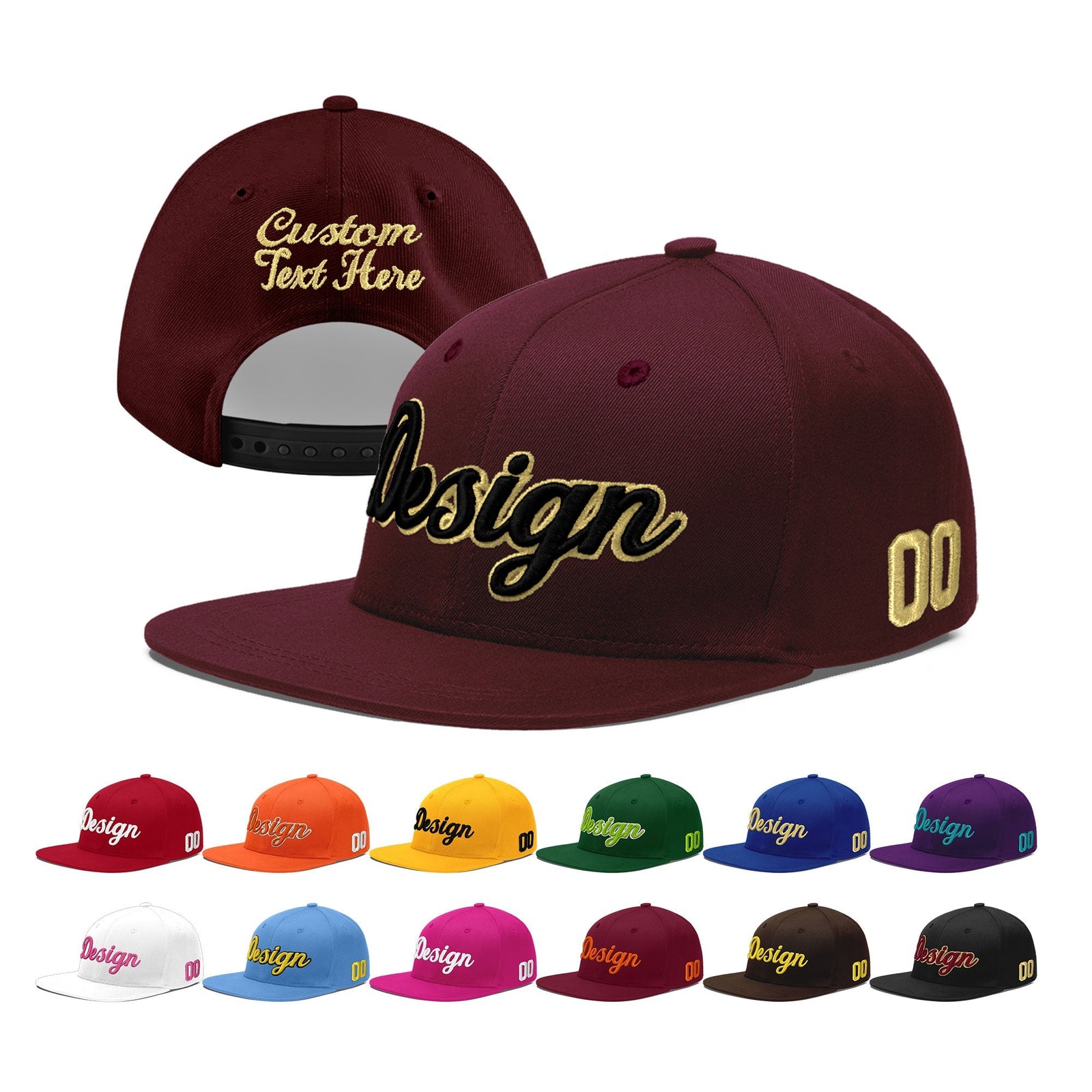 Custom Burgundy 3D Puff Embroidery Flat Embroidery Casual Sport Baseball Cap