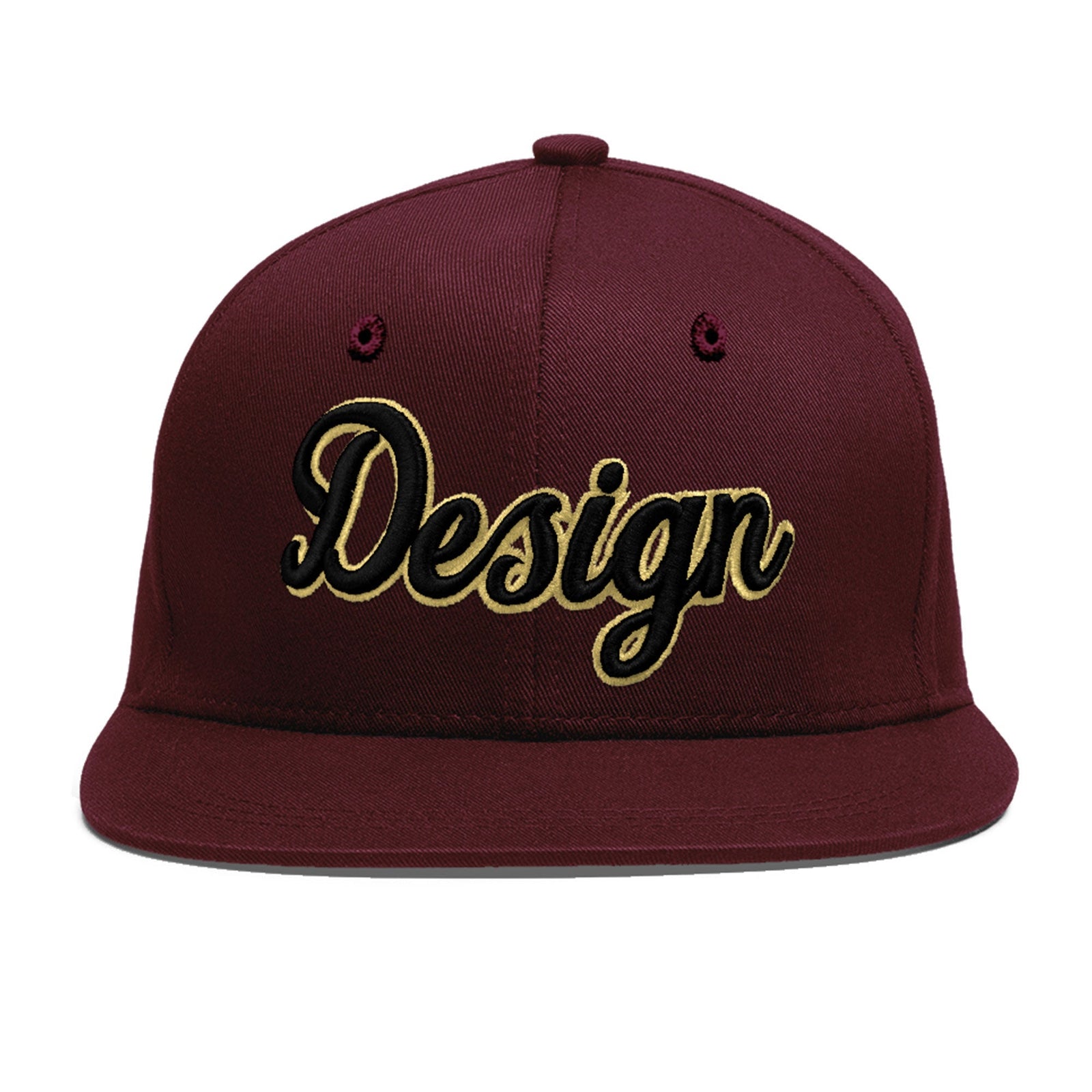 Custom Burgundy 3D Puff Embroidery Flat Embroidery Casual Sport Baseball Cap