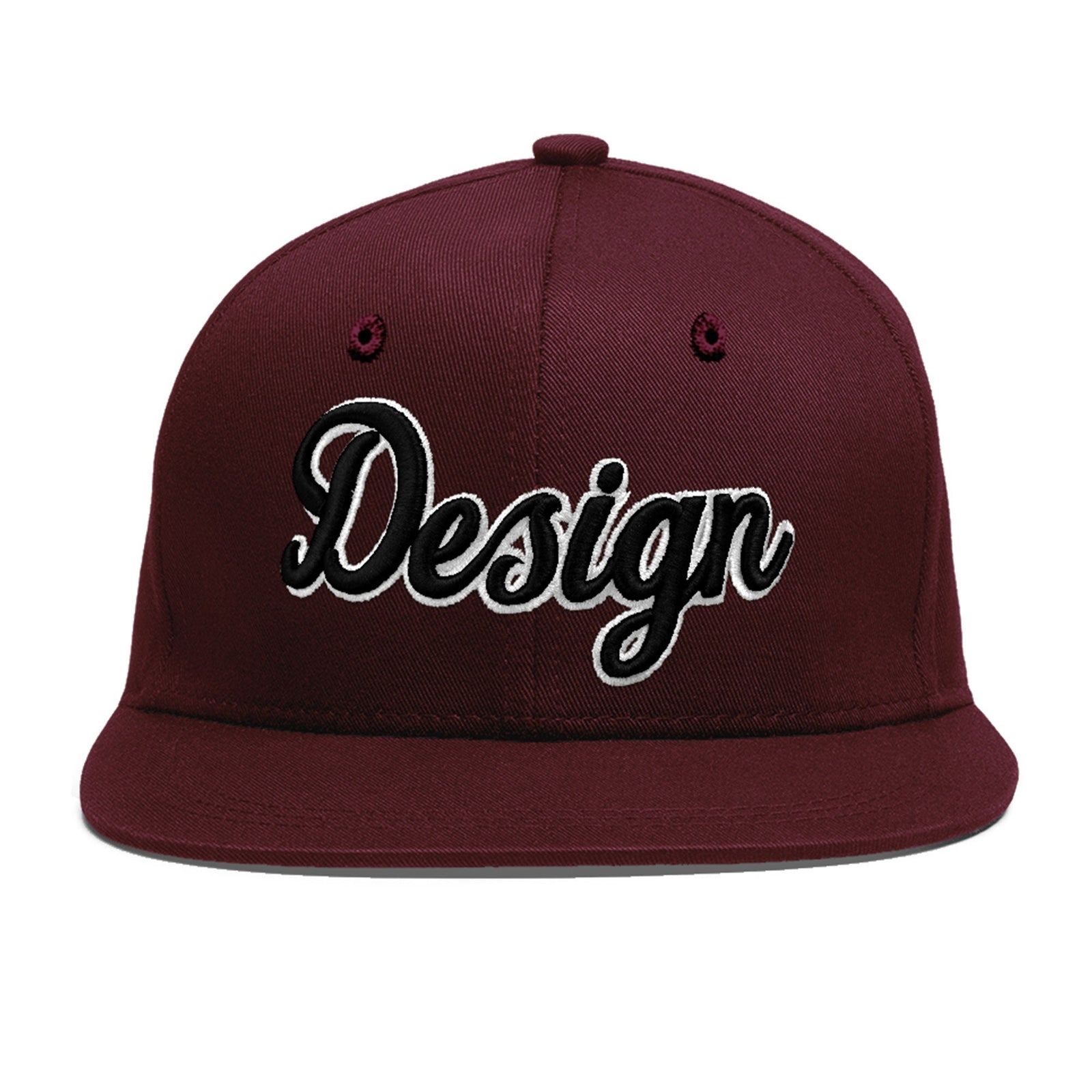 Custom Burgundy 3D Puff Embroidery Flat Embroidery Casual Sport Baseball Cap