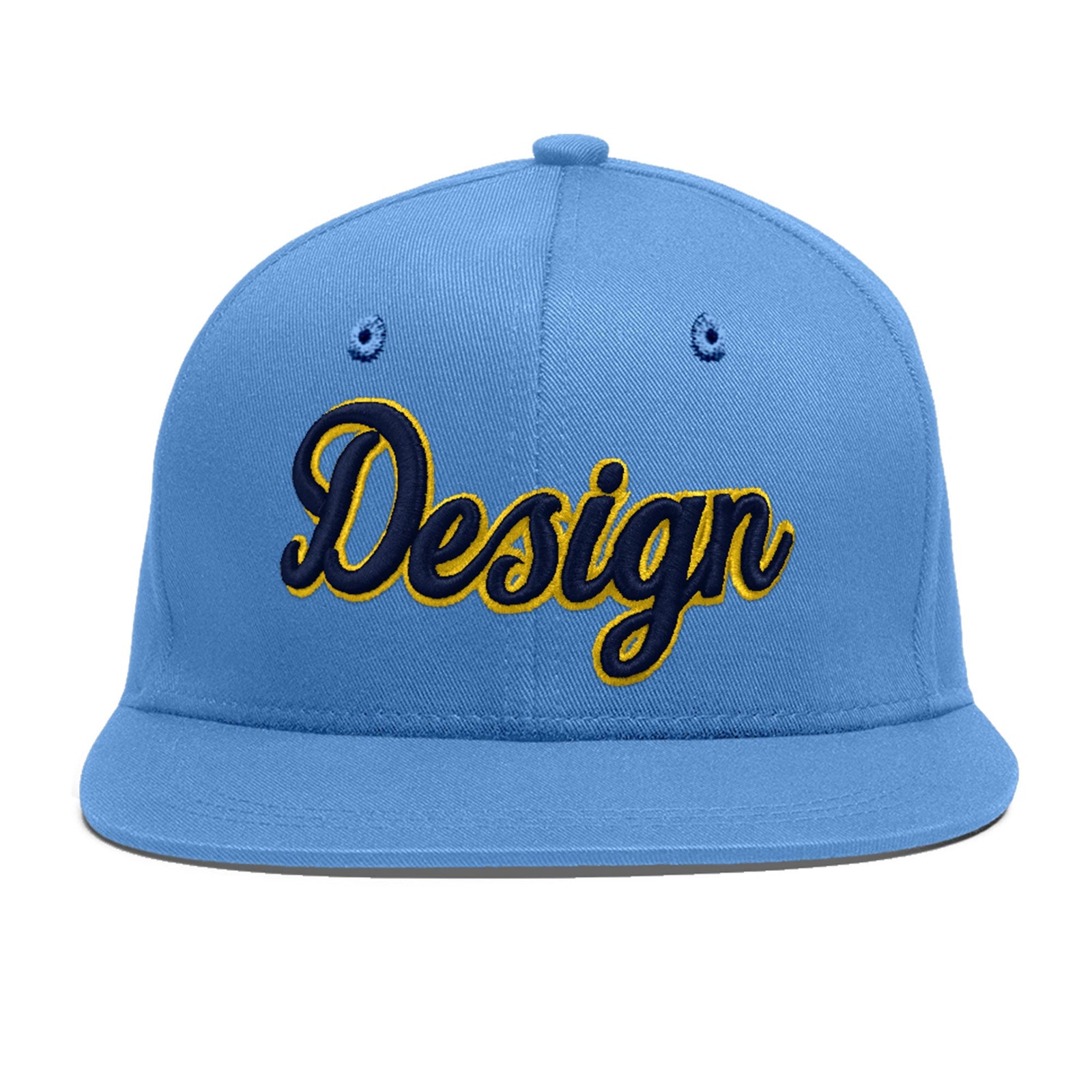 Custom Powder Blue 3D Puff Embroidery Flat Embroidery Casual Sport Baseball Cap