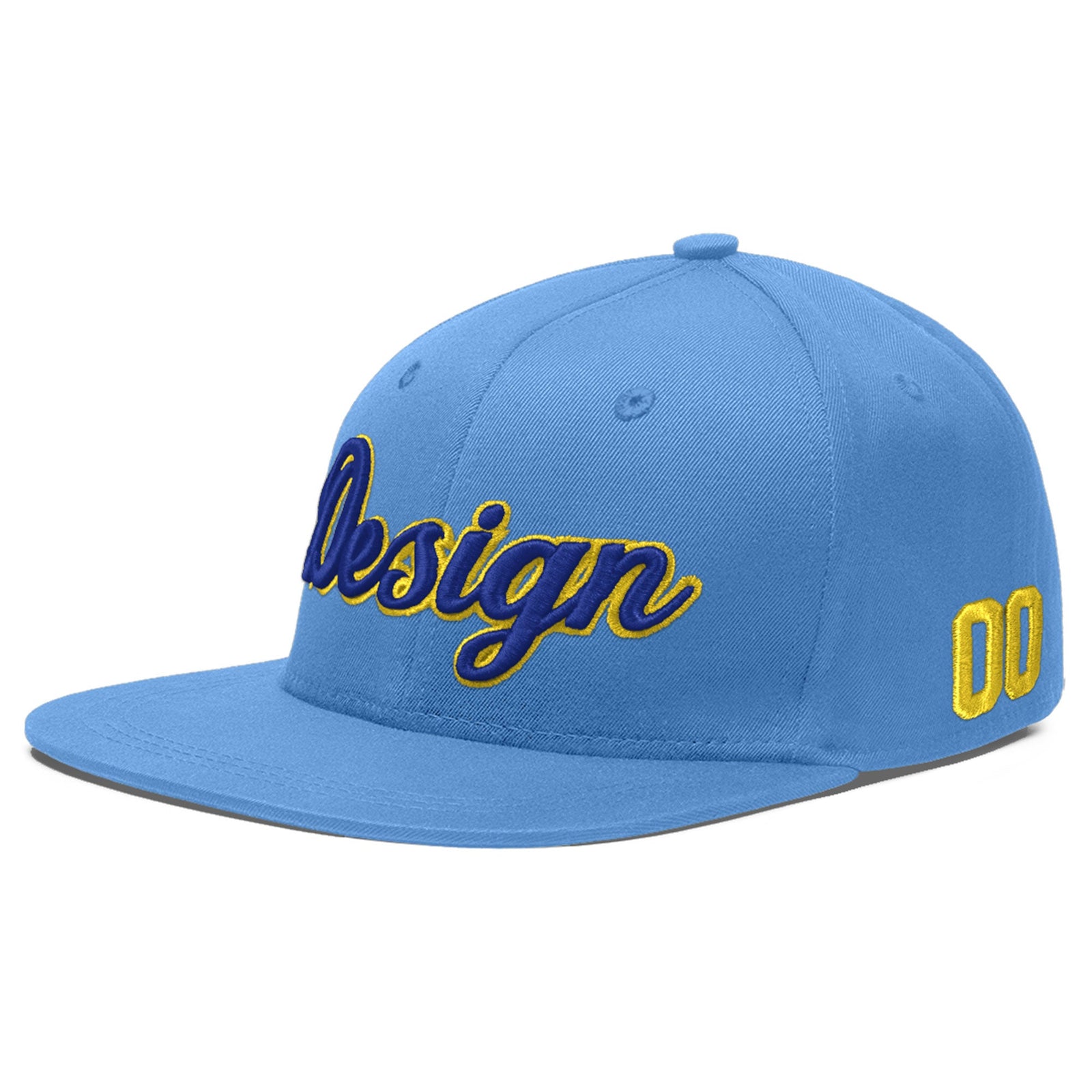 Custom Powder Blue 3D Puff Embroidery Flat Embroidery Casual Sport Baseball Cap