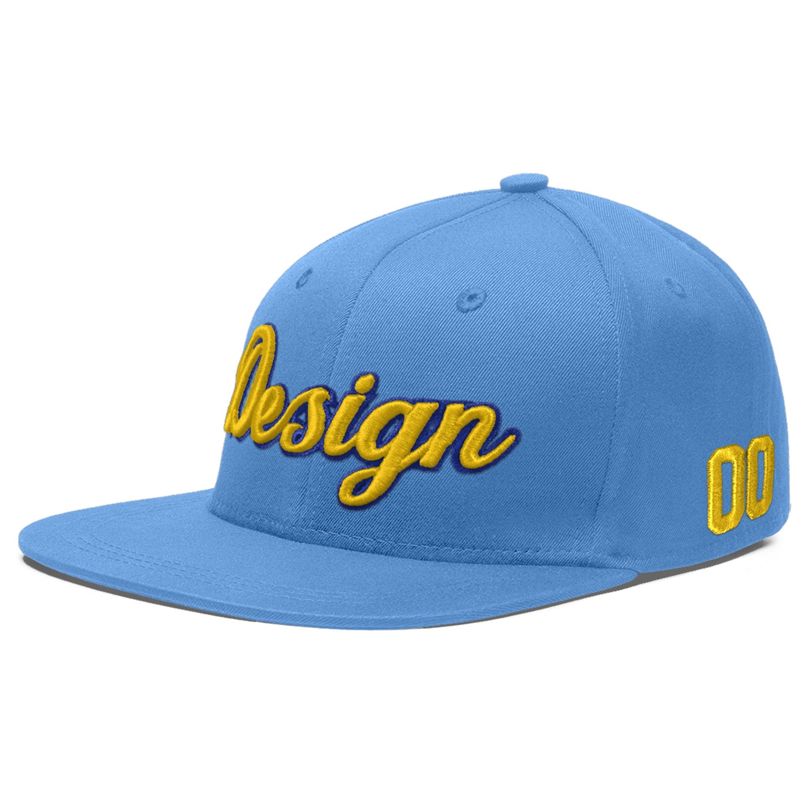 Custom Powder Blue 3D Puff Embroidery Flat Embroidery Casual Sport Baseball Cap
