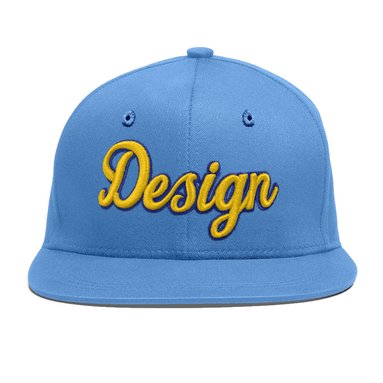 Custom Powder Blue 3D Puff Embroidery Flat Embroidery Casual Sport Baseball Cap