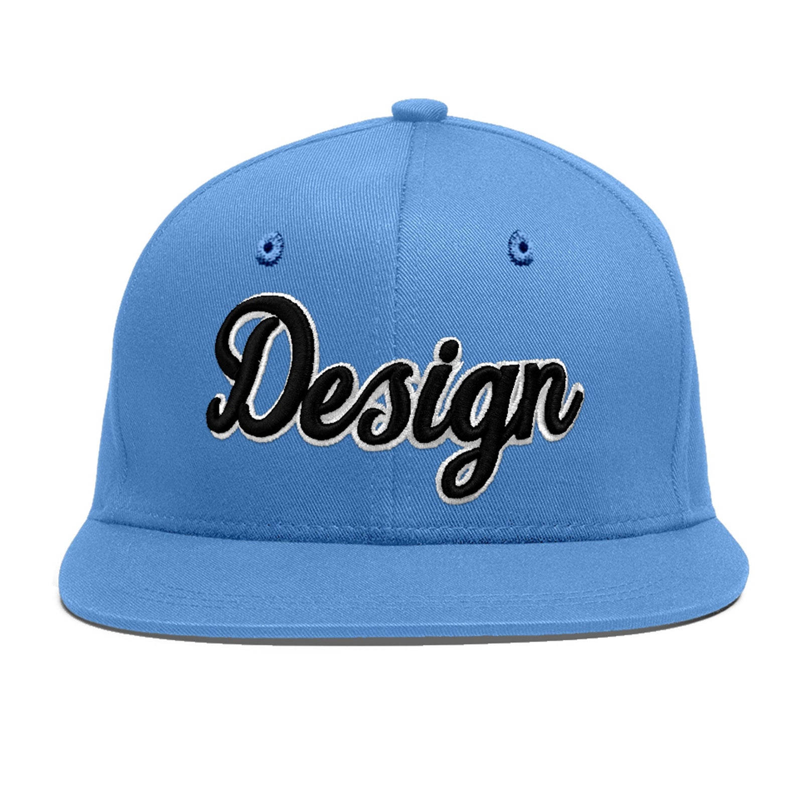 Custom Powder Blue 3D Puff Embroidery Flat Embroidery Casual Sport Baseball Cap