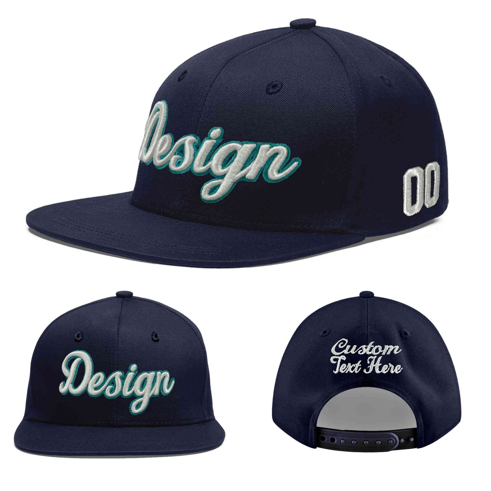 Custom Navy 3D Puff Embroidery Flat Embroidery Casual Sport Baseball Cap