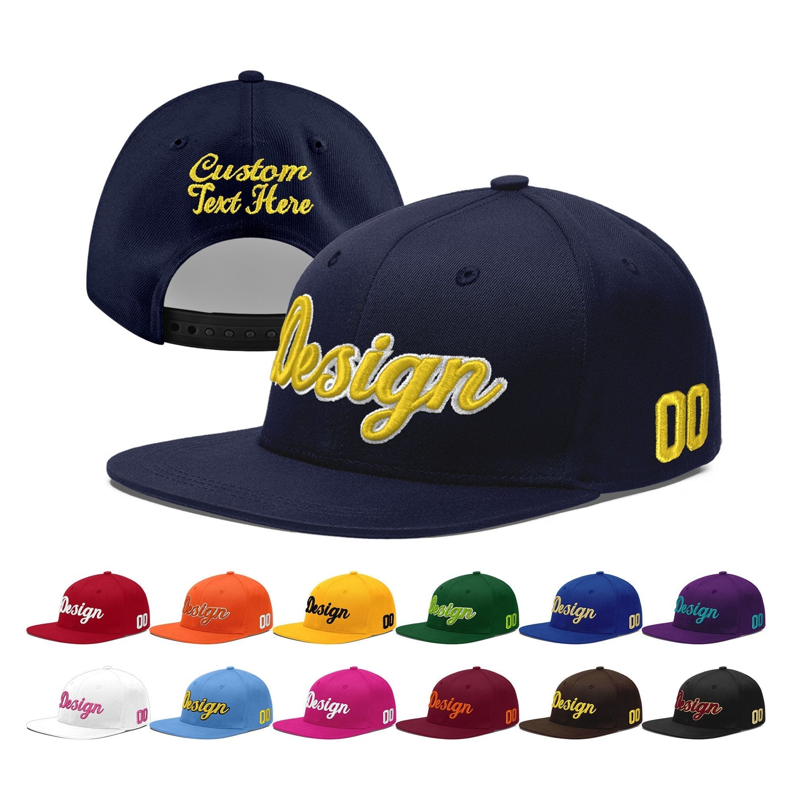 Custom Navy 3D Puff Embroidery Flat Embroidery Casual Sport Baseball Cap