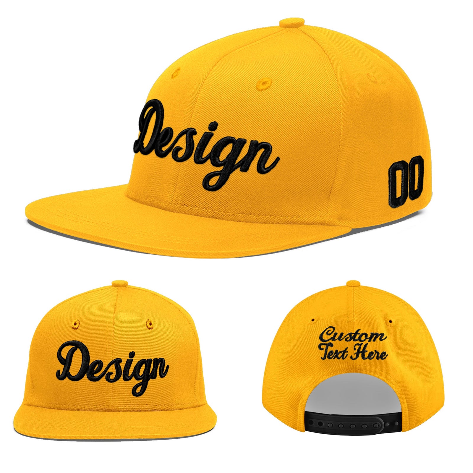 Custom Yellow 3D Puff Embroidery Flat Embroidery Casual Sport Baseball Cap