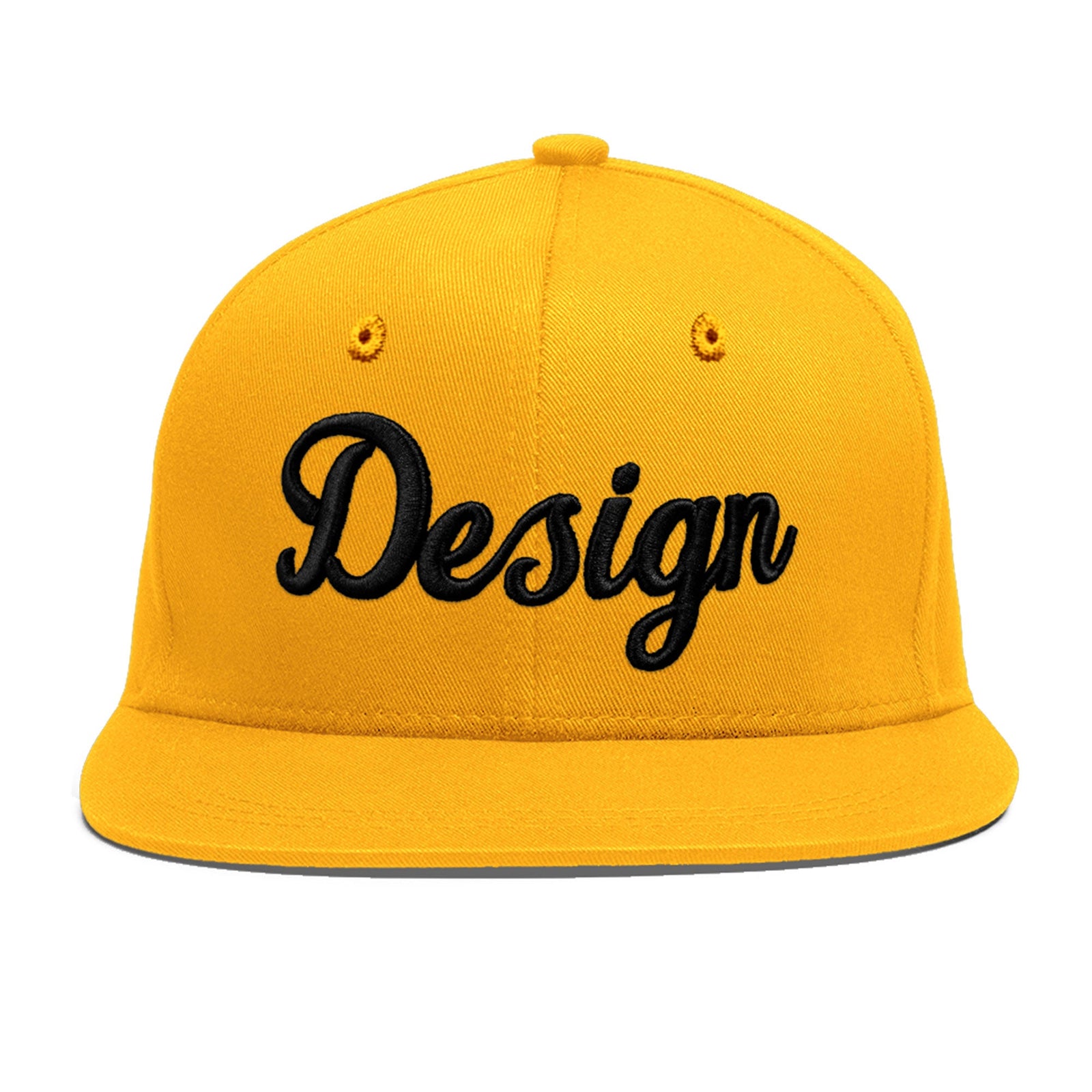 Custom Yellow 3D Puff Embroidery Flat Embroidery Casual Sport Baseball Cap
