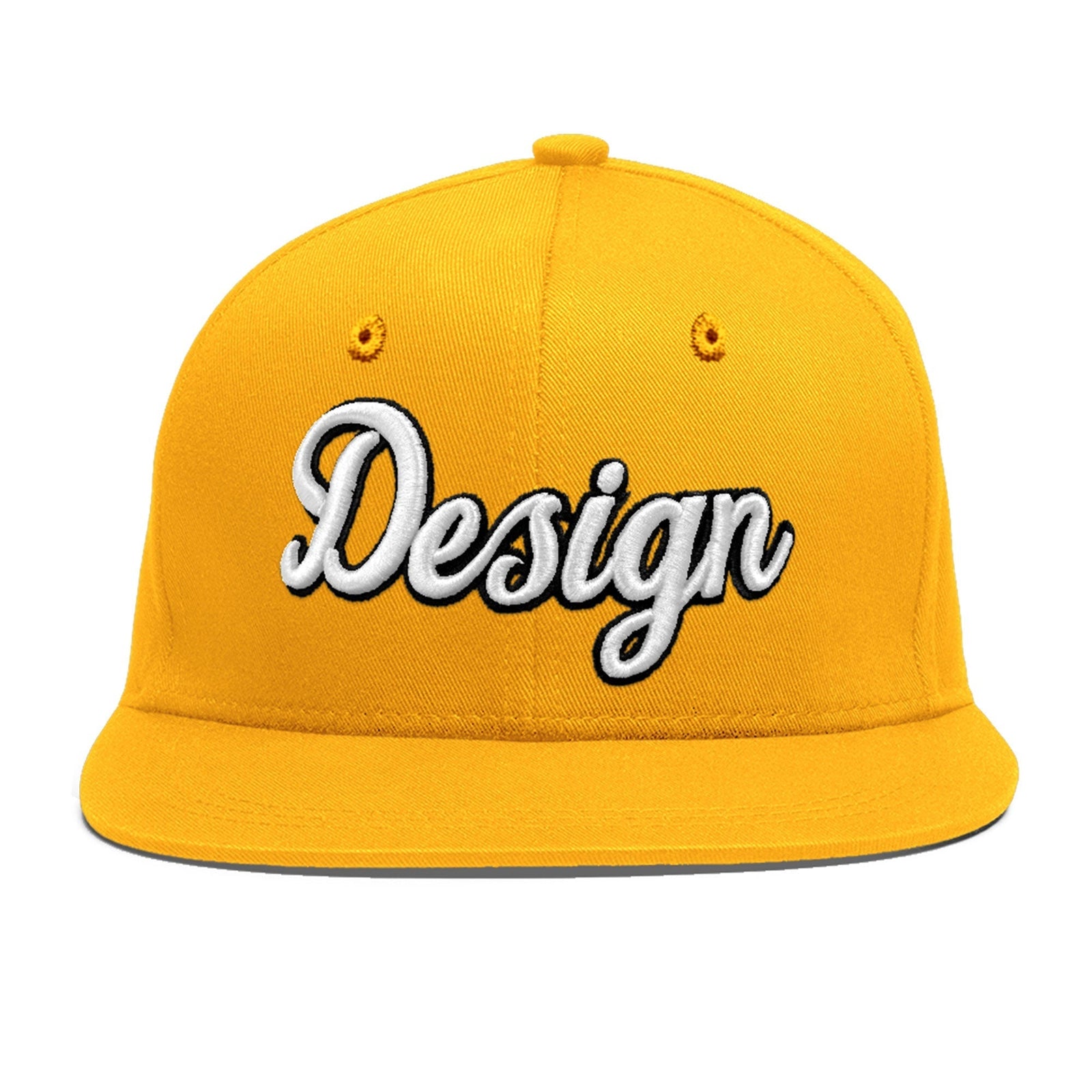 Custom Yellow 3D Puff Embroidery Flat Embroidery Casual Sport Baseball Cap