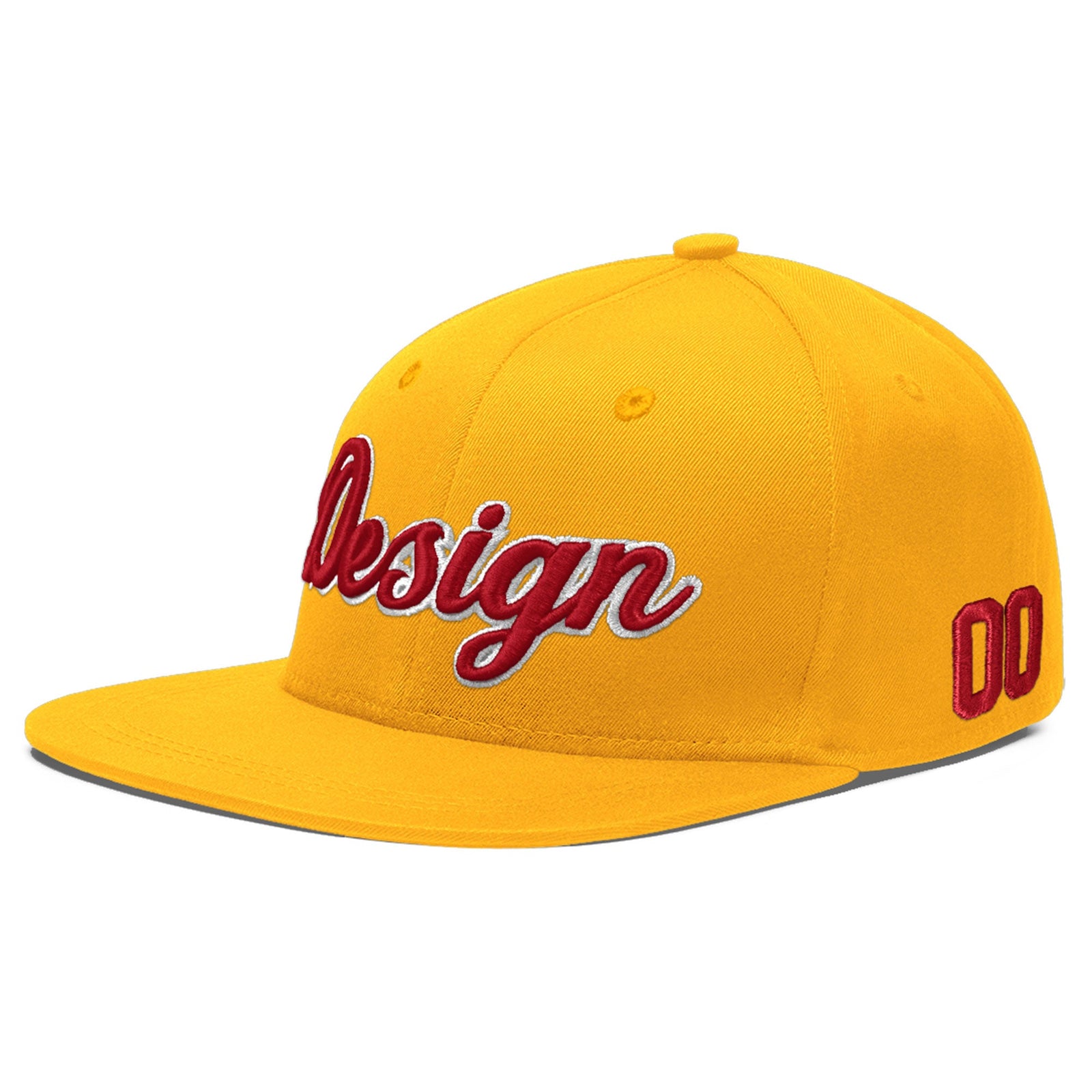 Custom Yellow 3D Puff Embroidery Flat Embroidery Casual Sport Baseball Cap