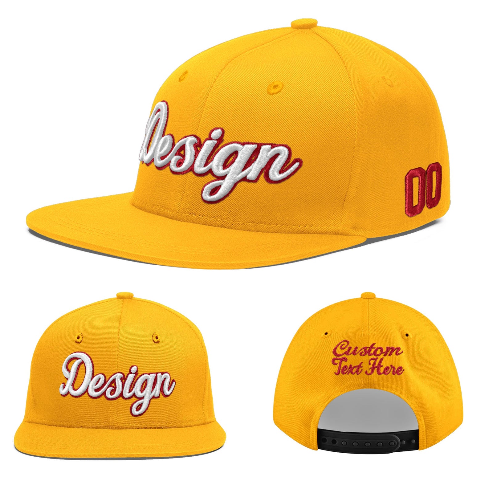 Custom Yellow 3D Puff Embroidery Flat Embroidery Casual Sport Baseball Cap