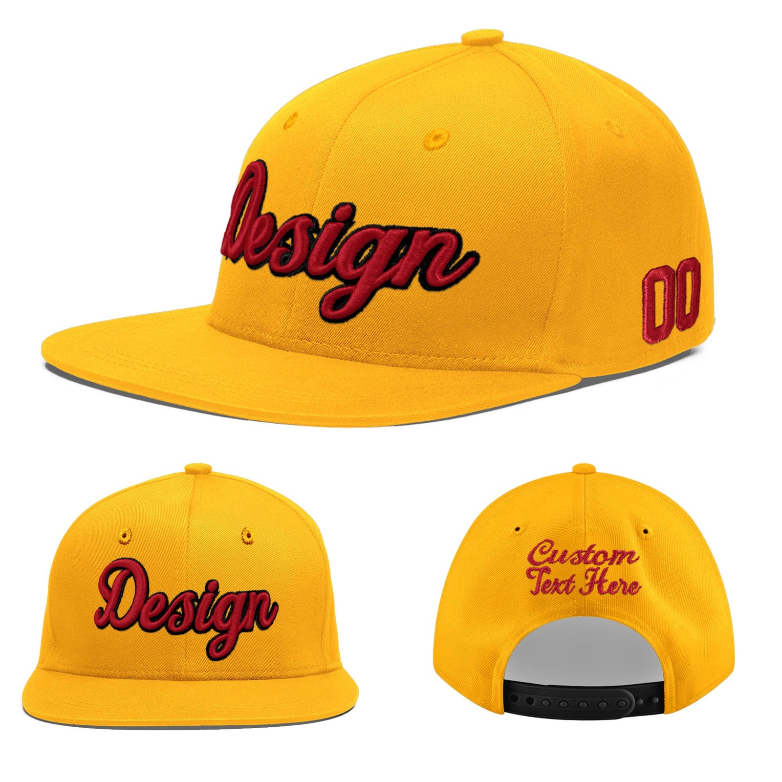 Custom Yellow 3D Puff Embroidery Flat Embroidery Casual Sport Baseball Cap
