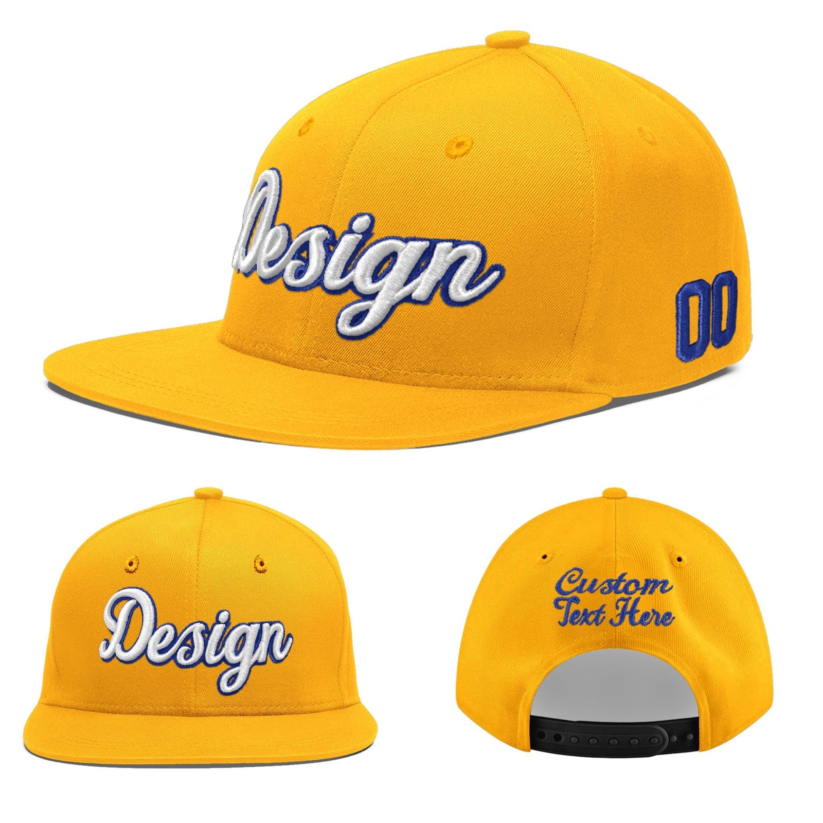 Custom Yellow 3D Puff Embroidery Flat Embroidery Casual Sport Baseball Cap