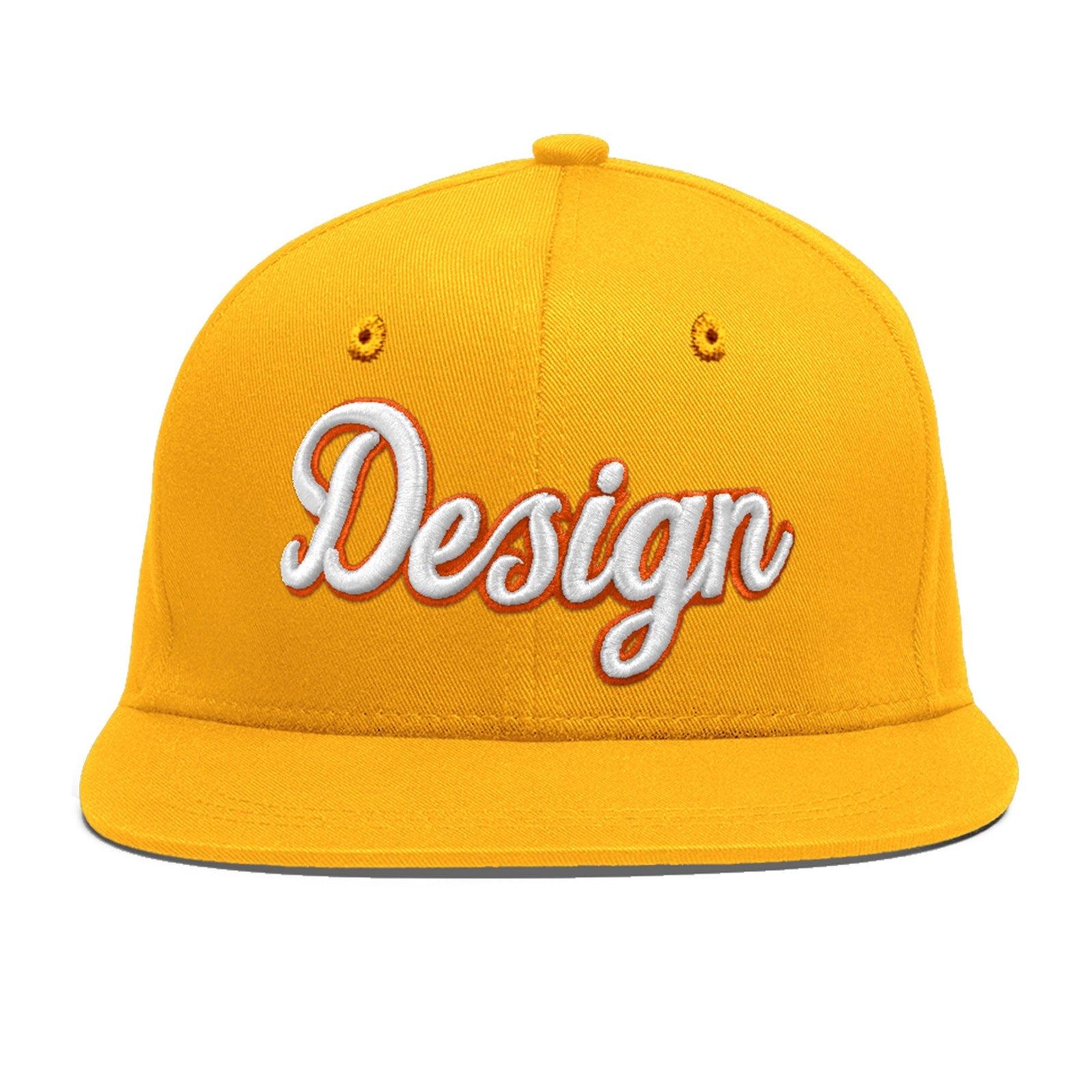 Custom Yellow 3D Puff Embroidery Flat Embroidery Casual Sport Baseball Cap