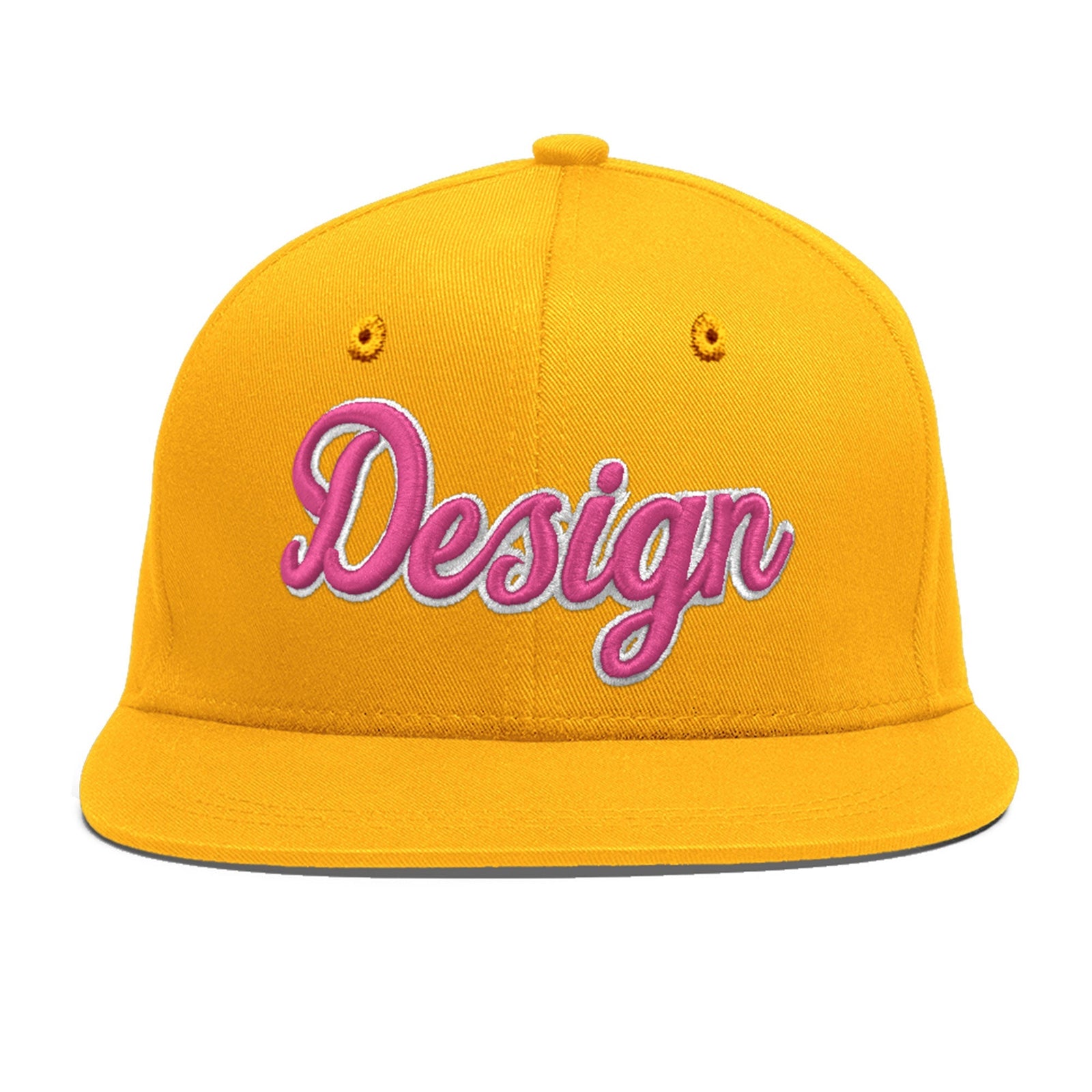 Custom Yellow 3D Puff Embroidery Flat Embroidery Casual Sport Baseball Cap