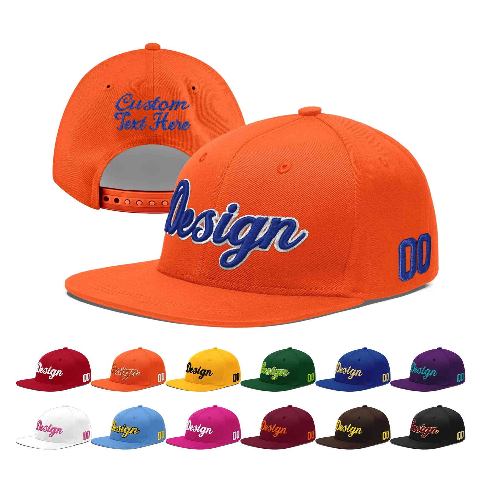 Custom Orange 3D Puff Embroidery Flat Embroidery Casual Sport Baseball Cap