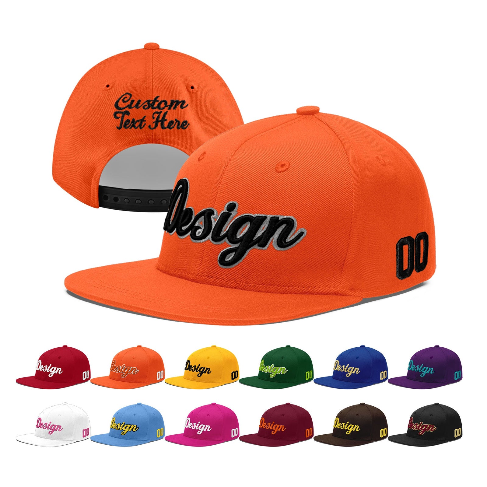 Custom Orange 3D Puff Embroidery Flat Embroidery Casual Sport Baseball Cap