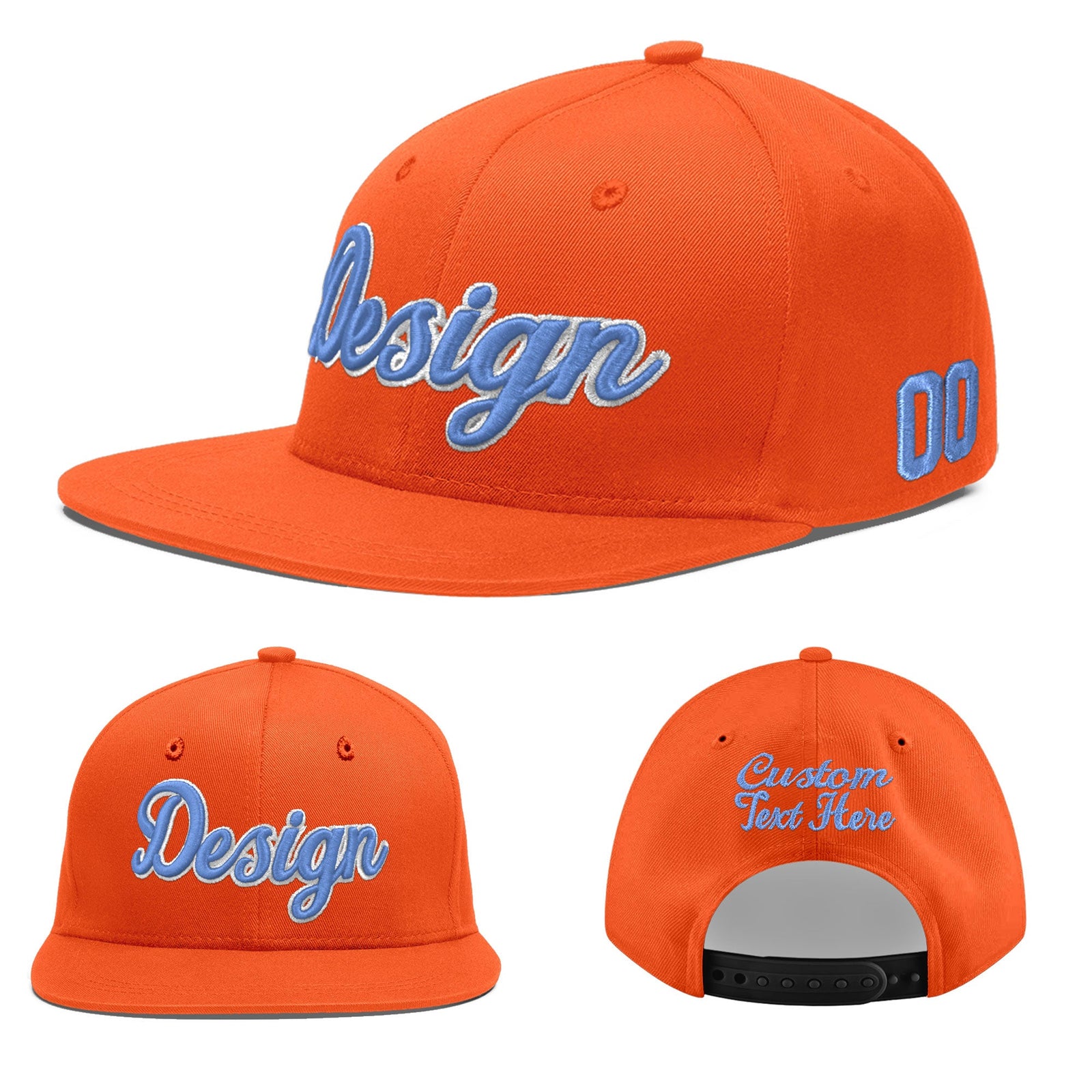Custom Orange 3D Puff Embroidery Flat Embroidery Casual Sport Baseball Cap