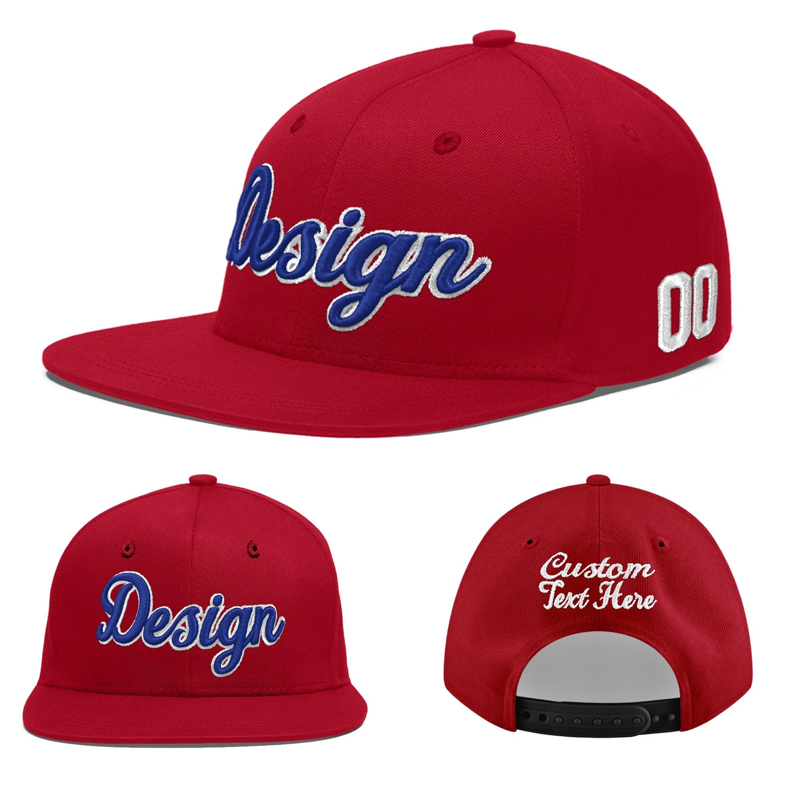 Custom Red 3D Puff Embroidery Flat Embroidery Casual Sport Baseball Cap