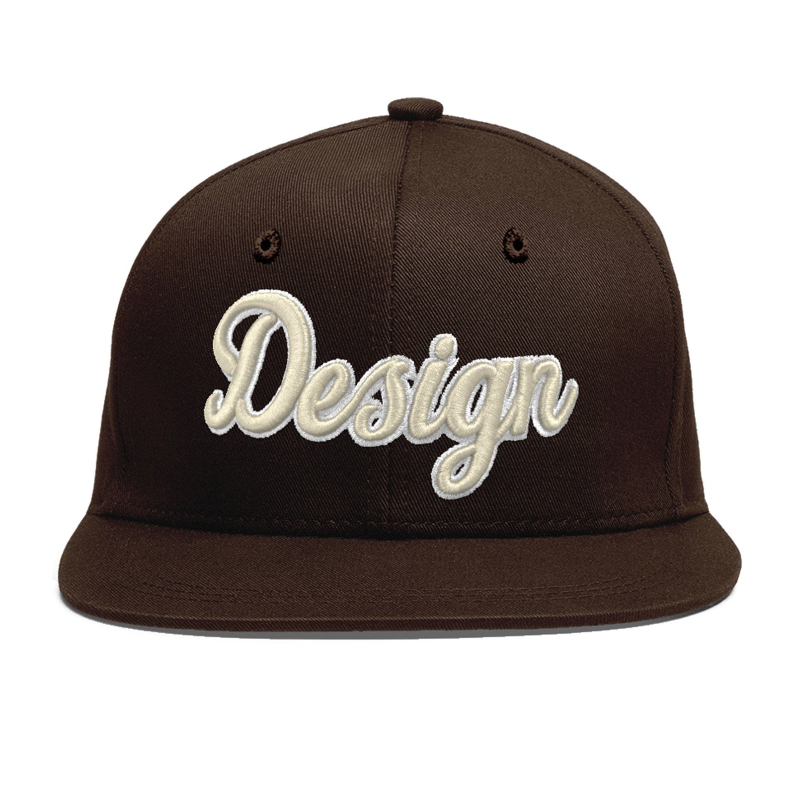 Custom Brown 3D Puff Embroidery Flat Embroidery Casual Sport Baseball Cap