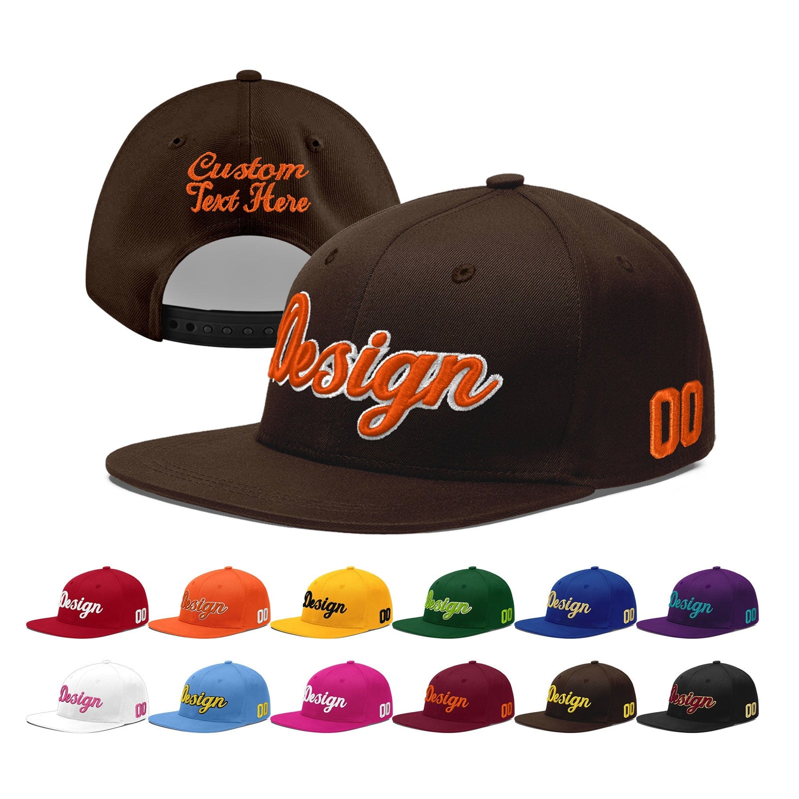 Custom Brown 3D Puff Embroidery Flat Embroidery Casual Sport Baseball Cap