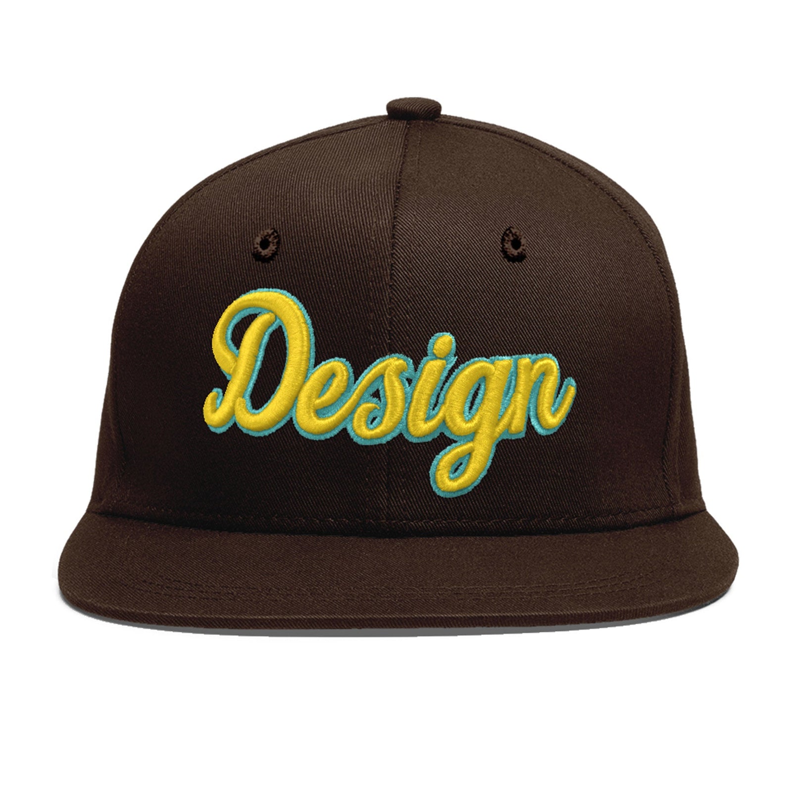 Custom Brown 3D Puff Embroidery Flat Embroidery Casual Sport Baseball Cap