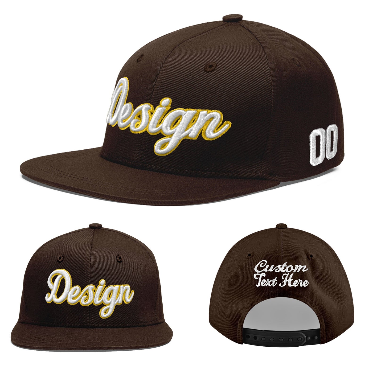 Custom Brown 3D Puff Embroidery Flat Embroidery Casual Sport Baseball Cap
