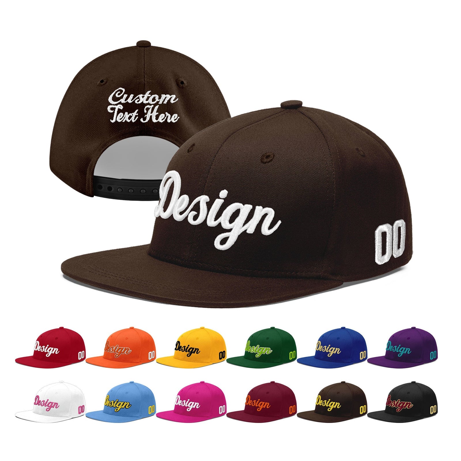 Custom Brown 3D Puff Embroidery Flat Embroidery Casual Sport Baseball Cap
