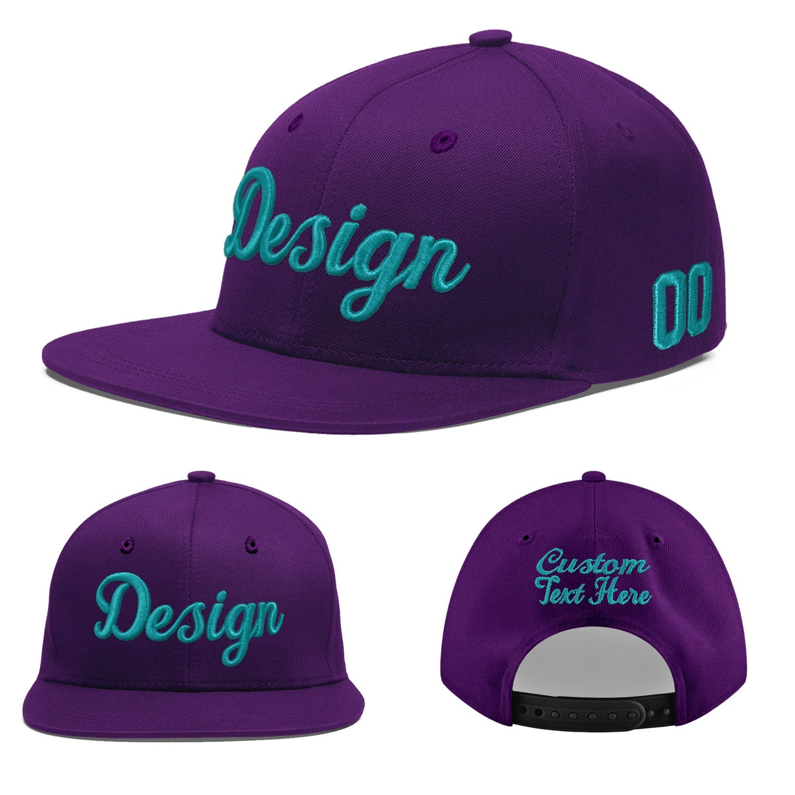 Custom Purple 3D Puff Embroidery Flat Embroidery Casual Sport Baseball Cap