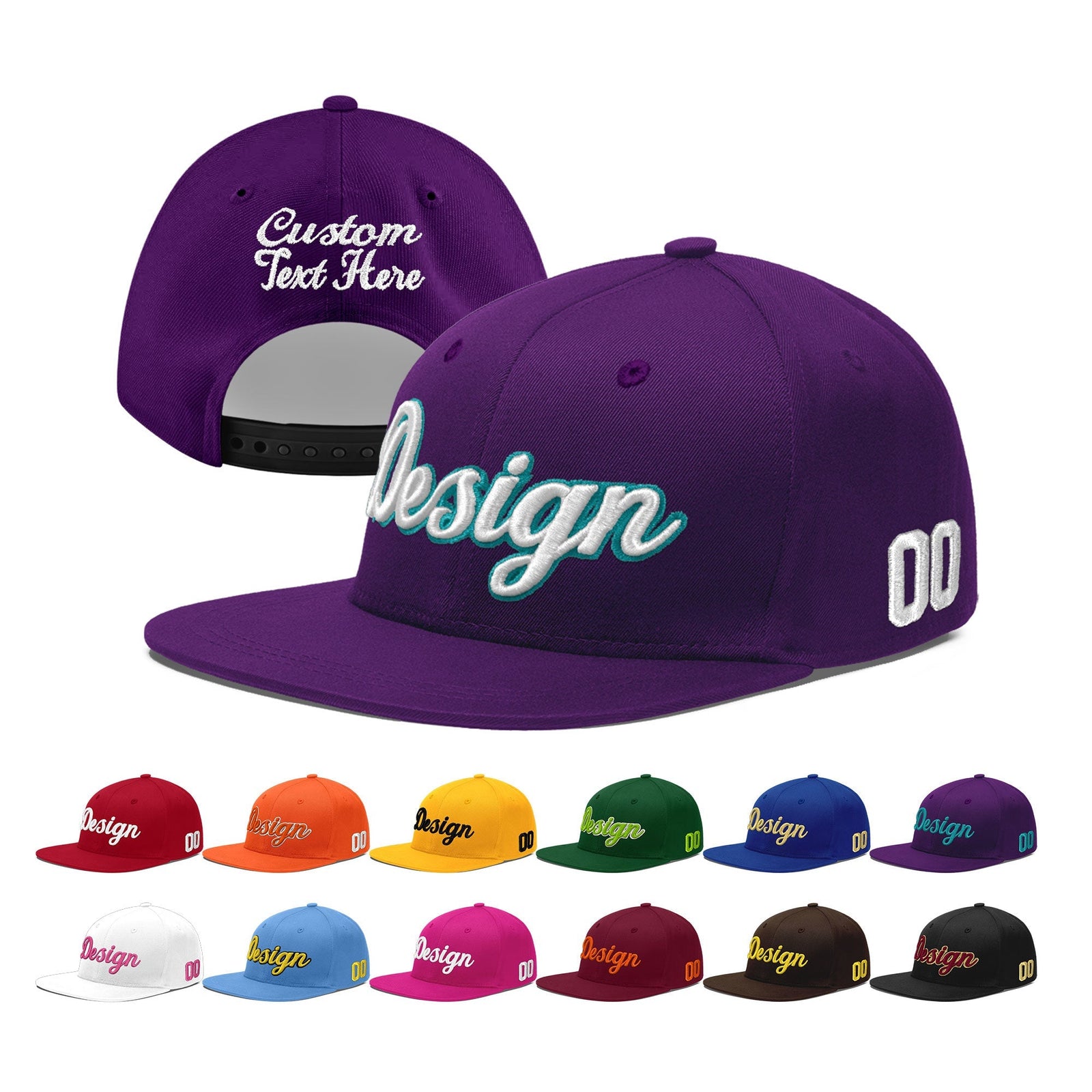 Custom Purple 3D Puff Embroidery Flat Embroidery Casual Sport Baseball Cap