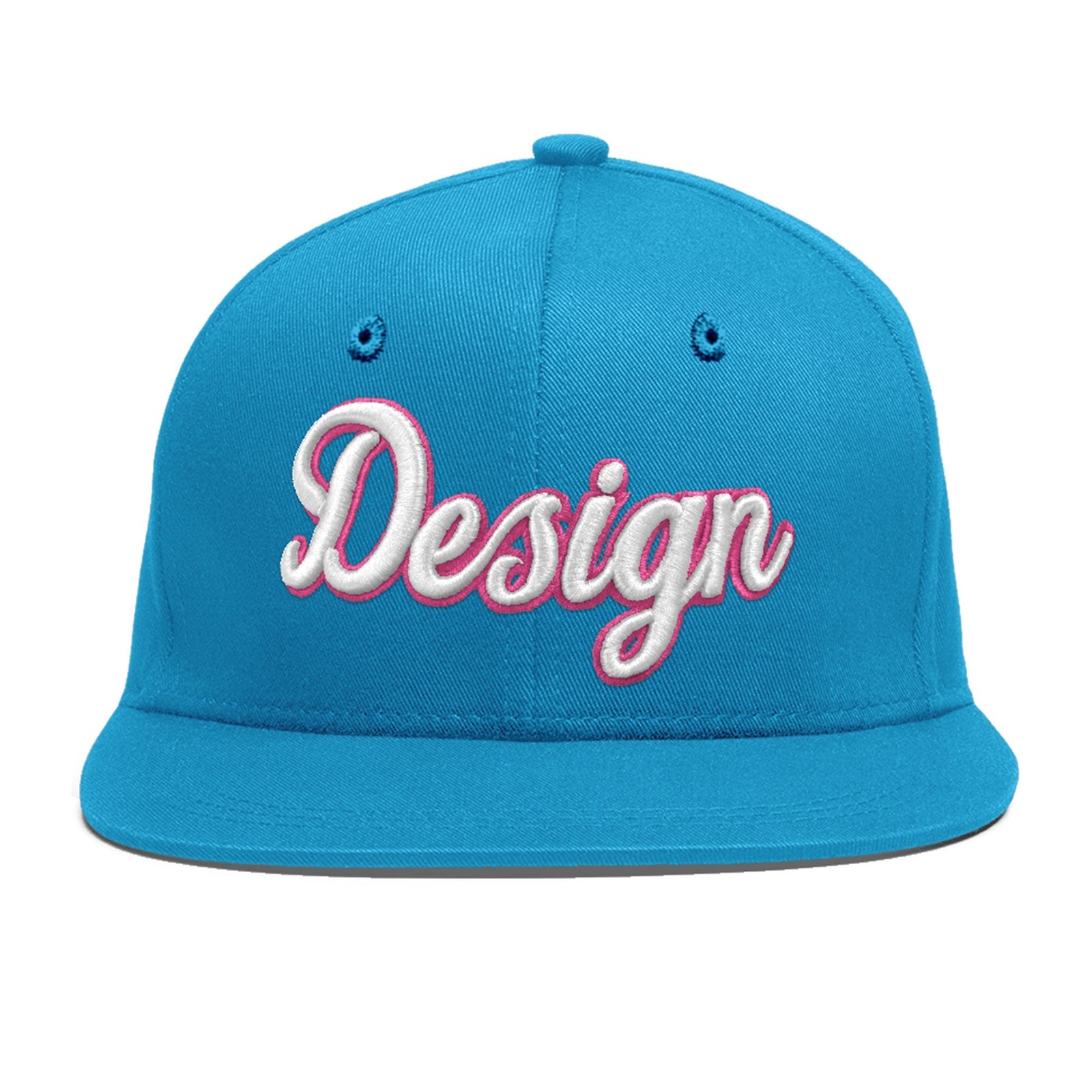 Custom Light Blue 3D Puff Embroidery Flat Embroidery Casual Sport Baseball Cap
